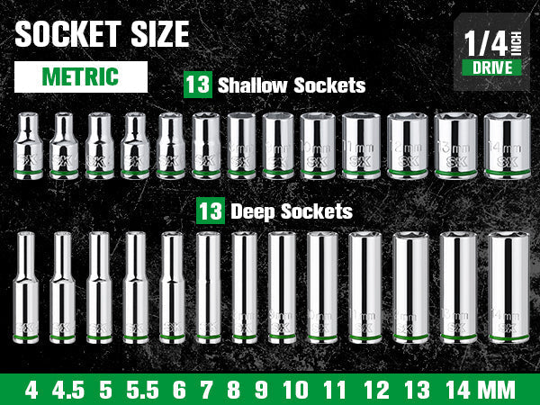 SK Tools USA - 30 Piece 1/4" Drive, 6 Point, Standard & Deep, Metric Chrome Socket Set