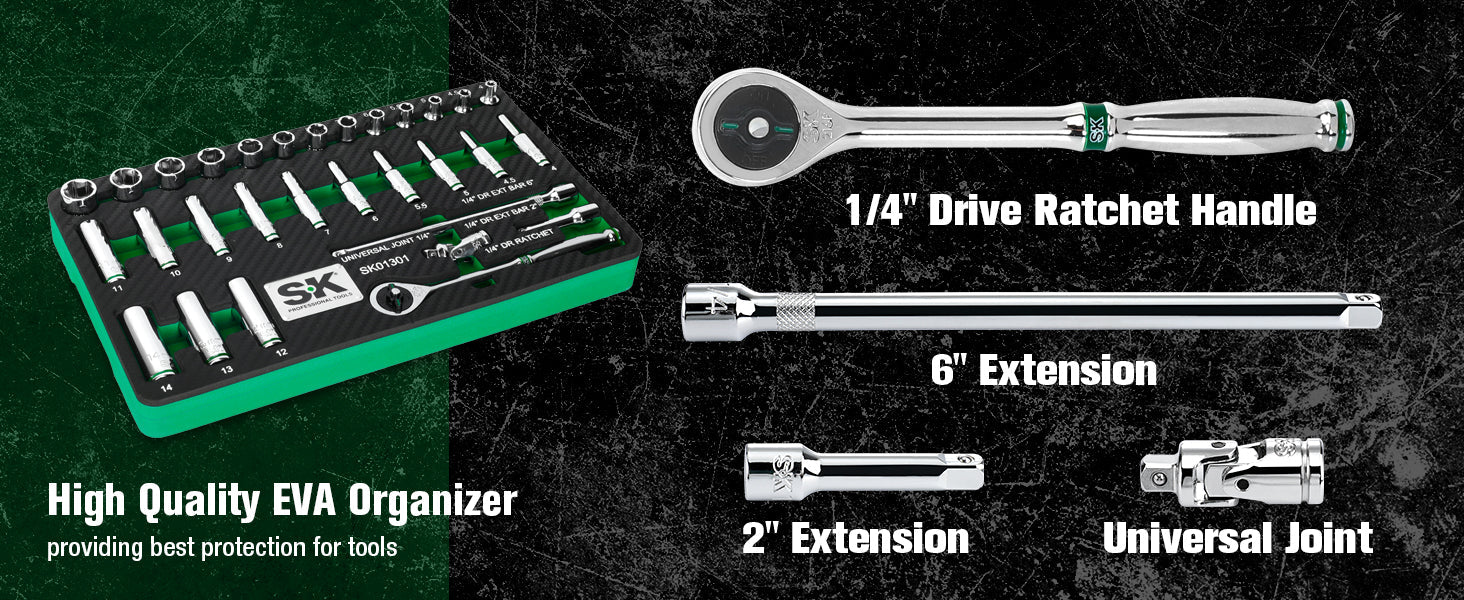 SK Tools USA - 30 Piece 1/4" Drive, 6 Point, Standard & Deep, Metric Chrome Socket Set