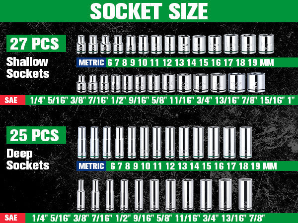 SK Tools USA - 56 Piece 3/8" Drive, 6 Point, Standard & Deep, SAE & Metric Chrome Socket Set