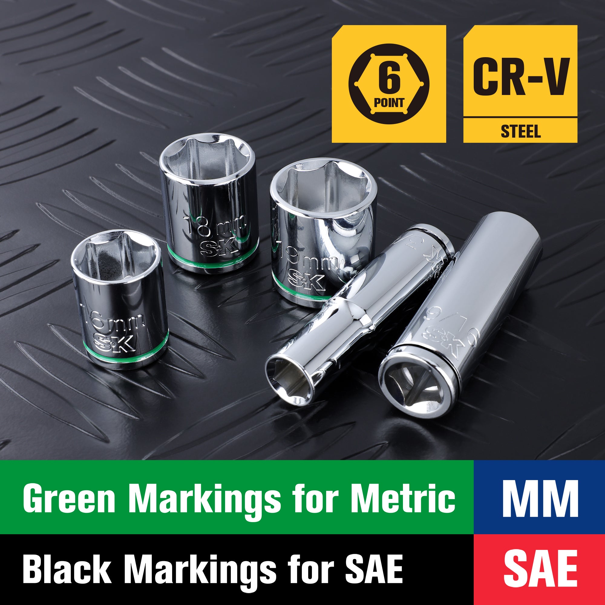 SK Tools USA - 56 Piece 3/8" Drive, 6 Point, Standard & Deep, SAE & Metric Chrome Socket Set