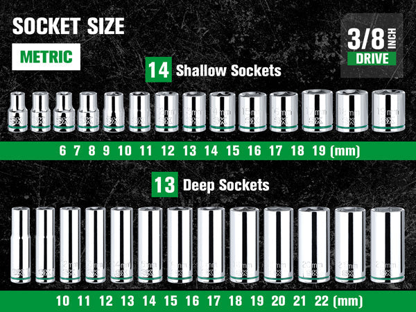 SK Tools USA - 31 Piece 3/8" Drive, 6 Point, Standard & Deep, Metric Chrome Socket Set