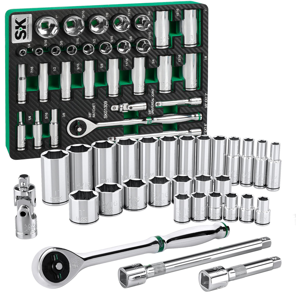 SK Tools USA - 30 Piece 3/8" Drive, 6 Point, Standard & Deep, SAE Chrome Socket Set