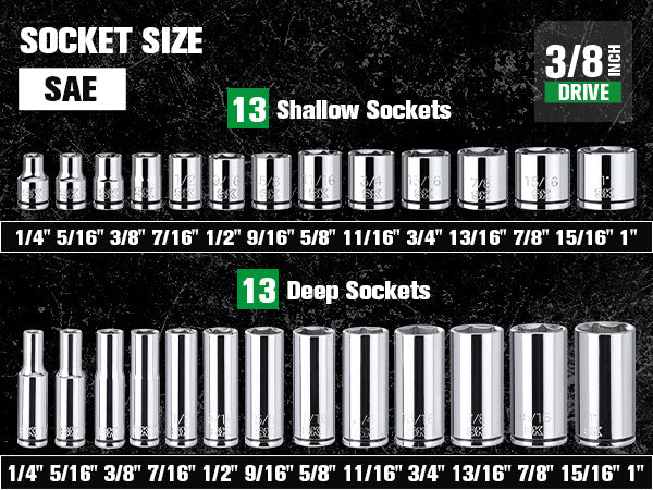 SK Tools USA - 30 Piece 3/8" Drive, 6 Point, Standard & Deep, SAE Chrome Socket Set