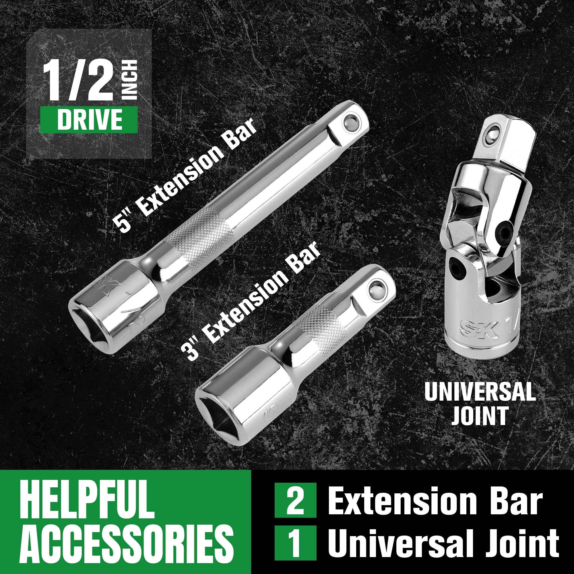 SK Tools USA - 52 Piece 1/2" Drive, 6 Point, Standard & Deep, SAE & Metric Chrome Socket Set