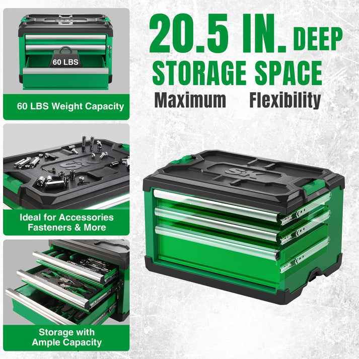 SK Tools USA - Modular Stackable Storage Toolbox, 3-Drawer: 2 Shallow, 1 Deep