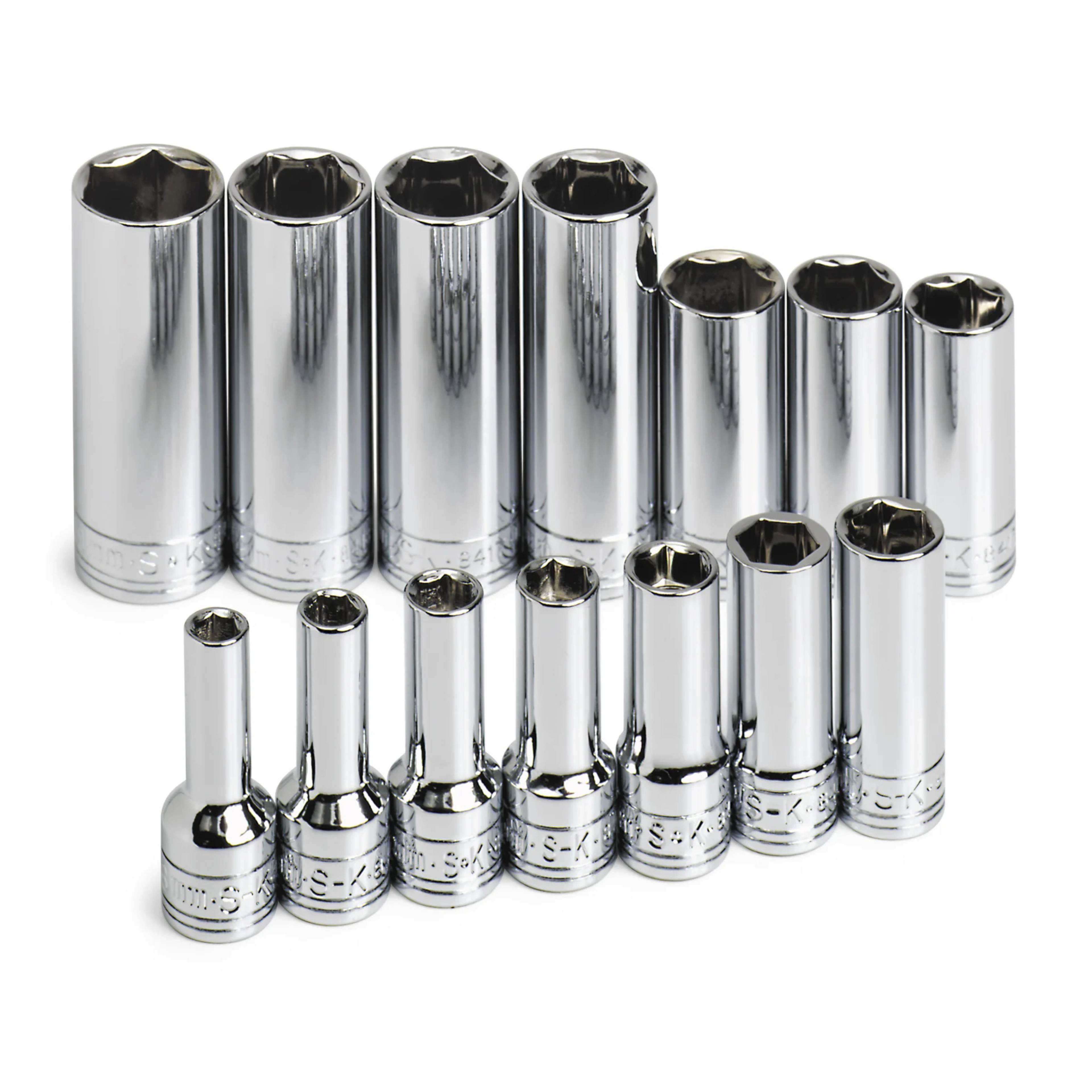 SK Tools USA - 14 Piece 3/8" Drive 6 Point Deep Metric Chrome Socket Set