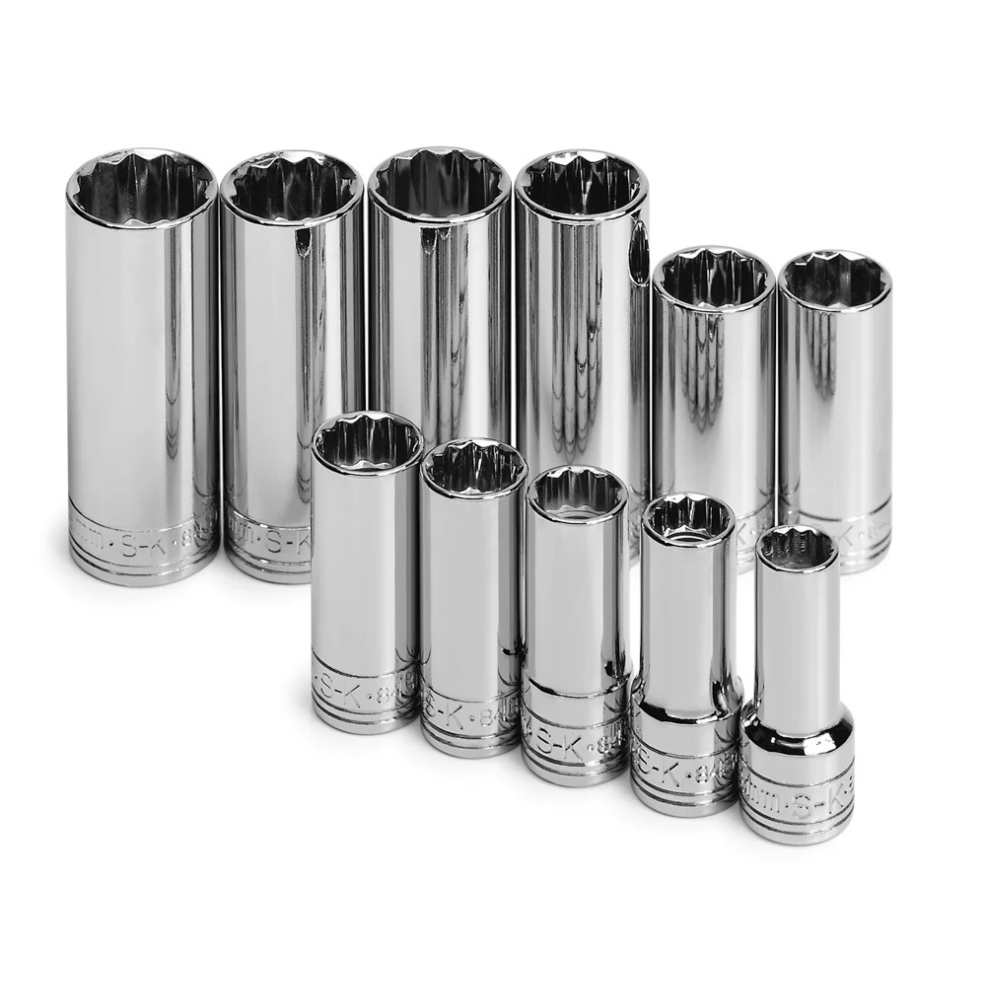 SK Tools USA - 11 Piece 3/8" Drive 12 Point Deep Metric Chrome Socket Set