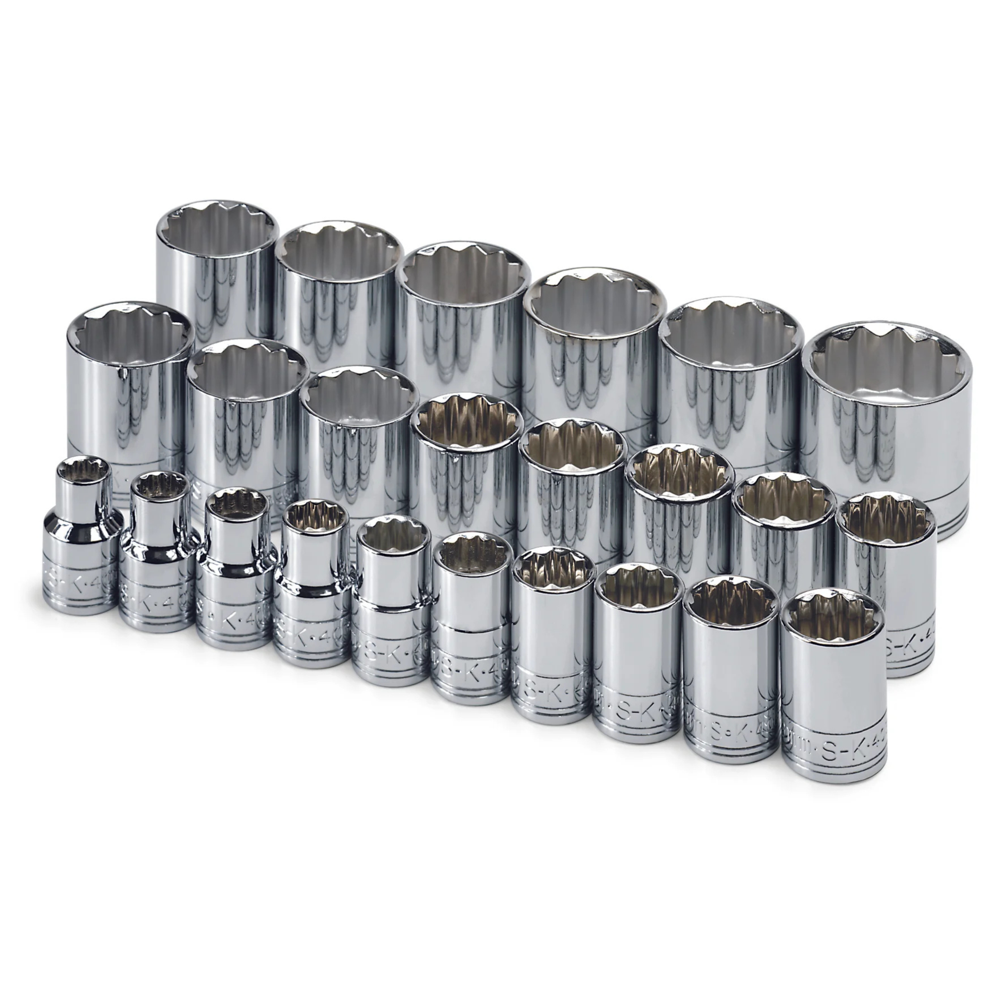 SK Tools USA - 24 Piece 1/2" Drive 12 Point Standard Metric Chrome Socket Set