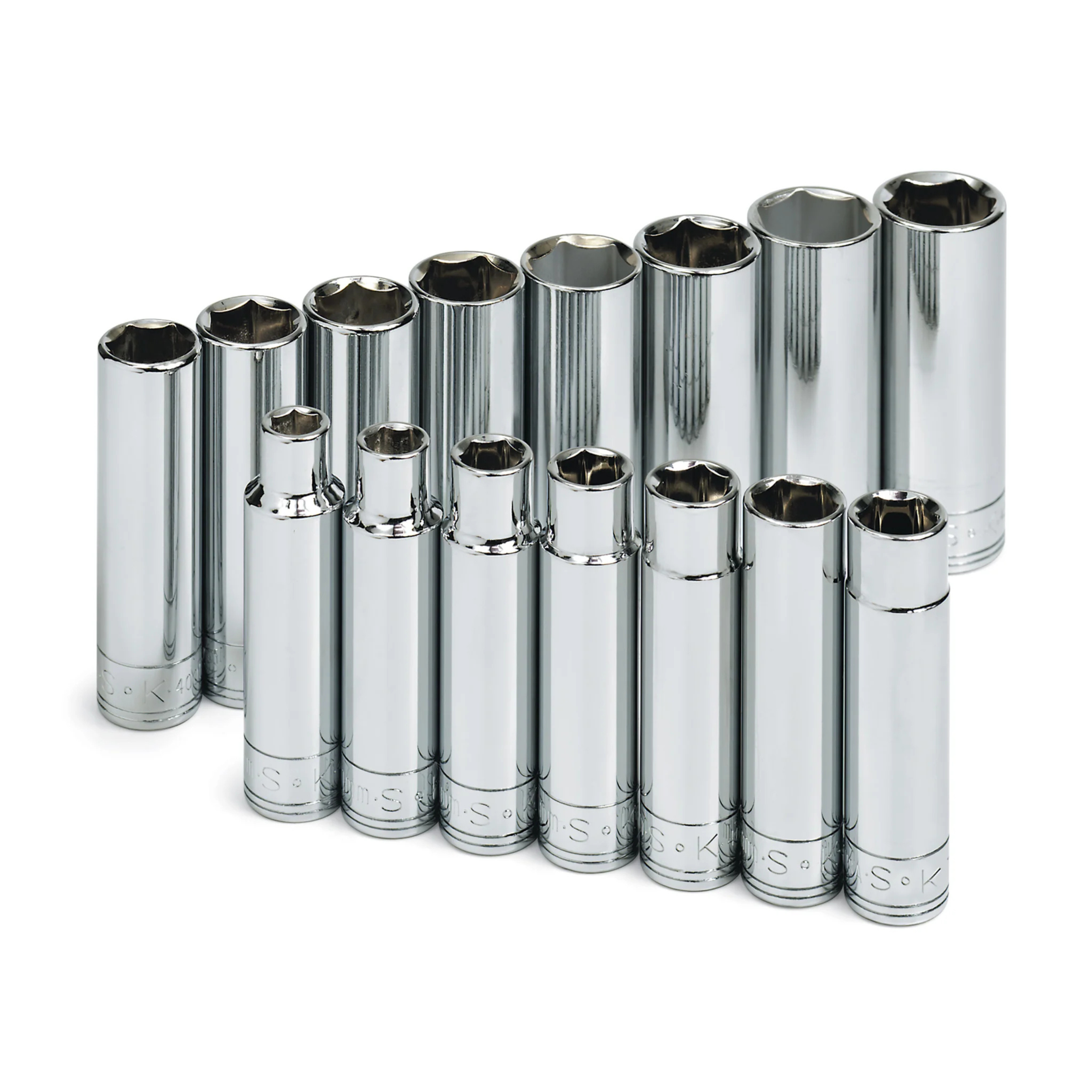 SK Tools USA - 15 Piece 1/2" Drive 6 Point Deep Metric Chrome Socket Set