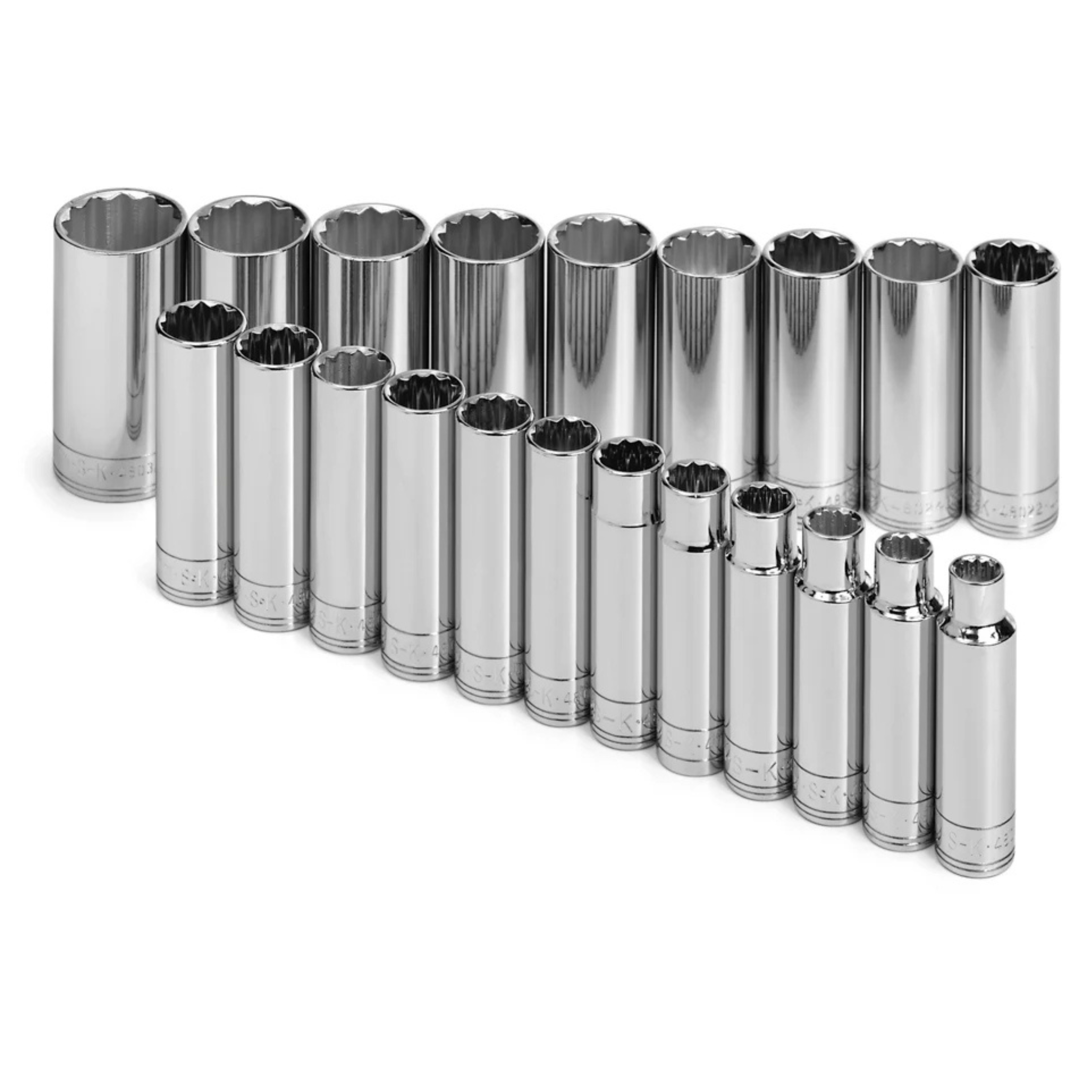 SK Tools USA - 21 Piece 1/2" Drive 12 Point Deep Metric Chrome Socket Set