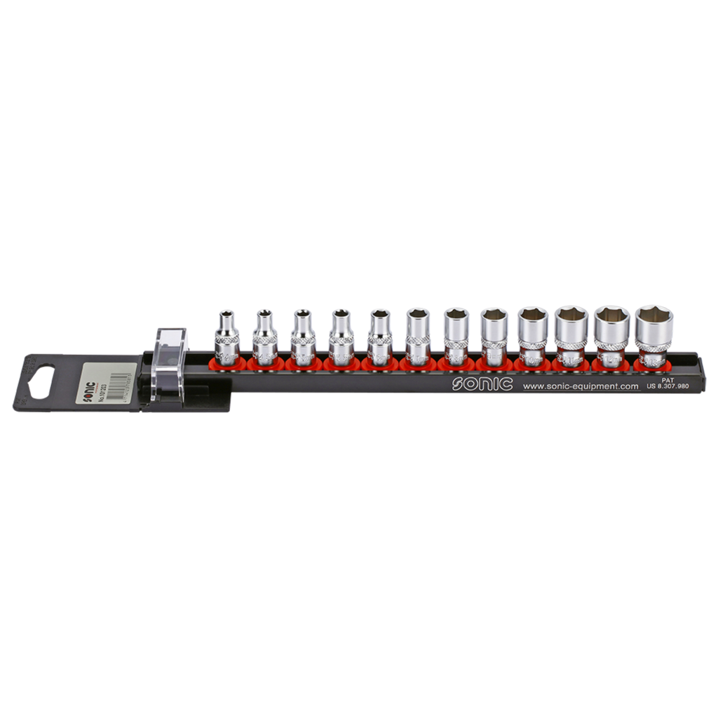 Sonic Tools - 1/4" Flank Socket Set on Rail, 6pt. 12-pcs.