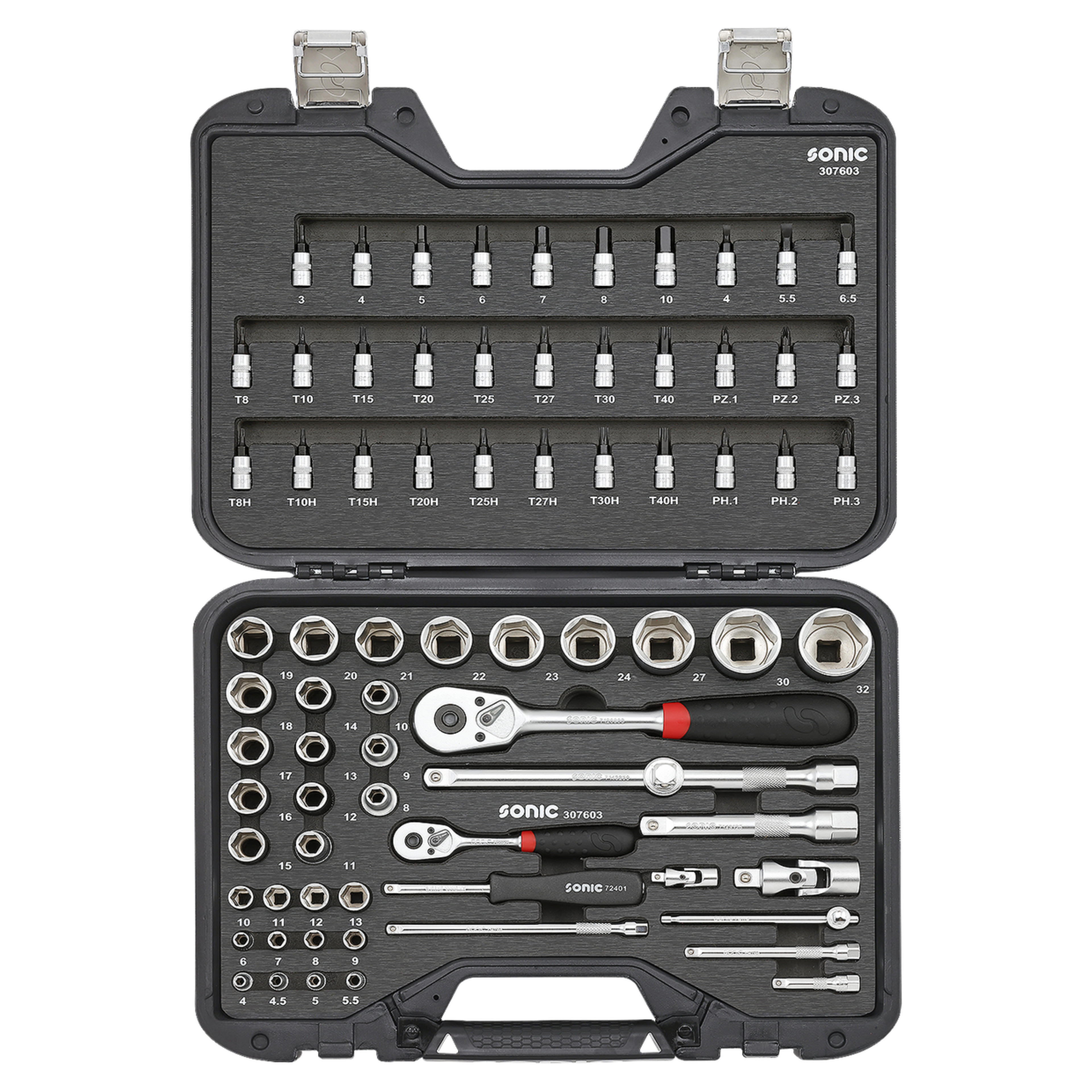 Sonic Tools - MCS Metric Combination Set 1/4'' 1/2'', 76-pcs - Ridge Toolbox