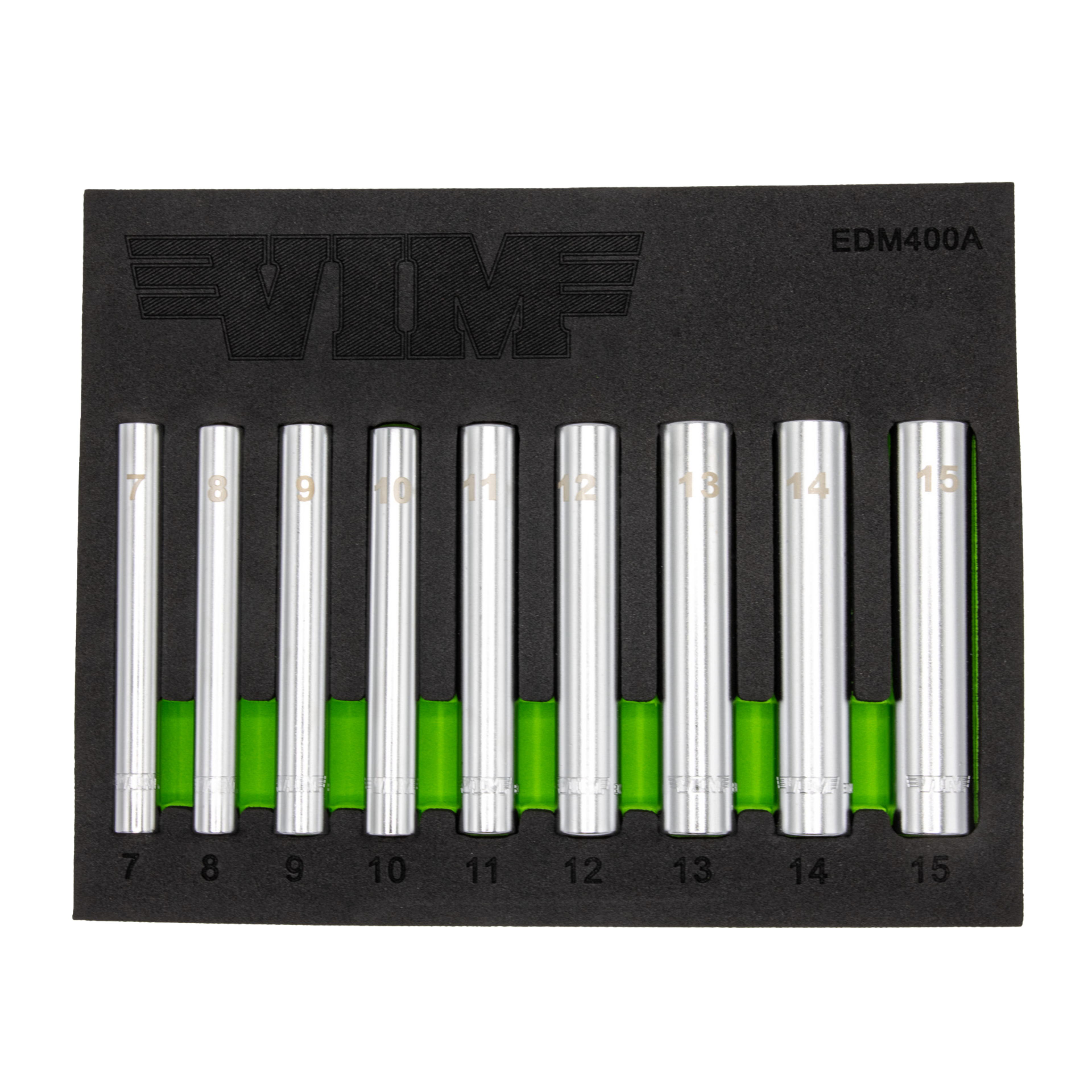 VIM Tools - 9 pc. 1/4'' Extra Deep 6 pt. Metric Socket Set - 1/4'' dr. (7 - 15mm)