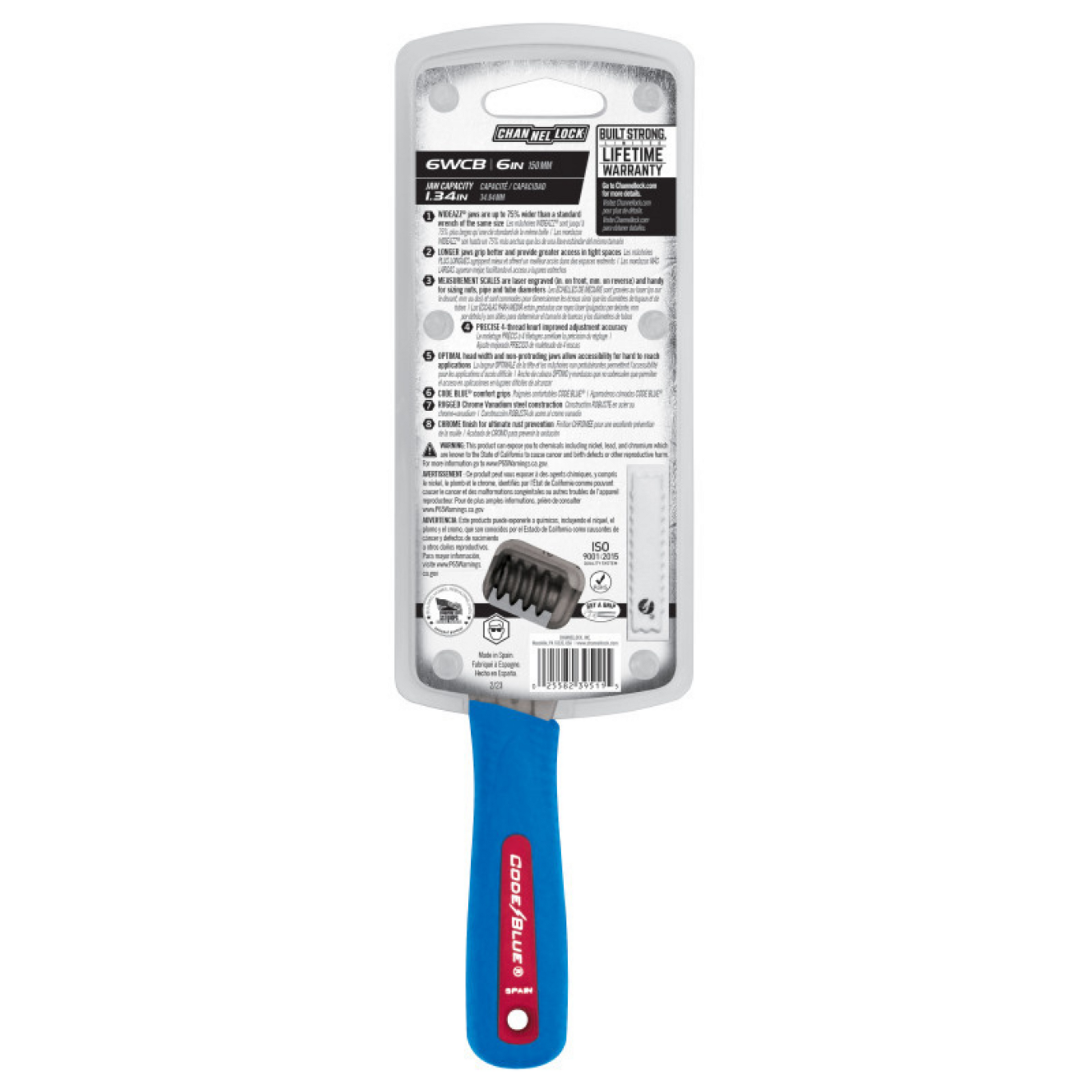 Channellock 6-Inch CODE BLUE® WideAzz® Adjustable Wrench