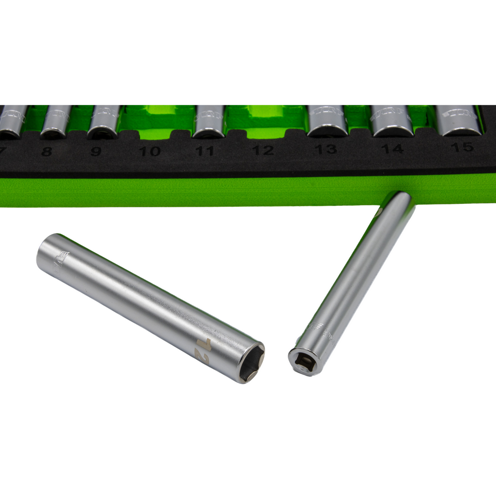 VIM Tools - 9 pc. 1/4'' Extra Deep 6 pt. Metric Socket Set - 1/4'' dr. (7 - 15mm)