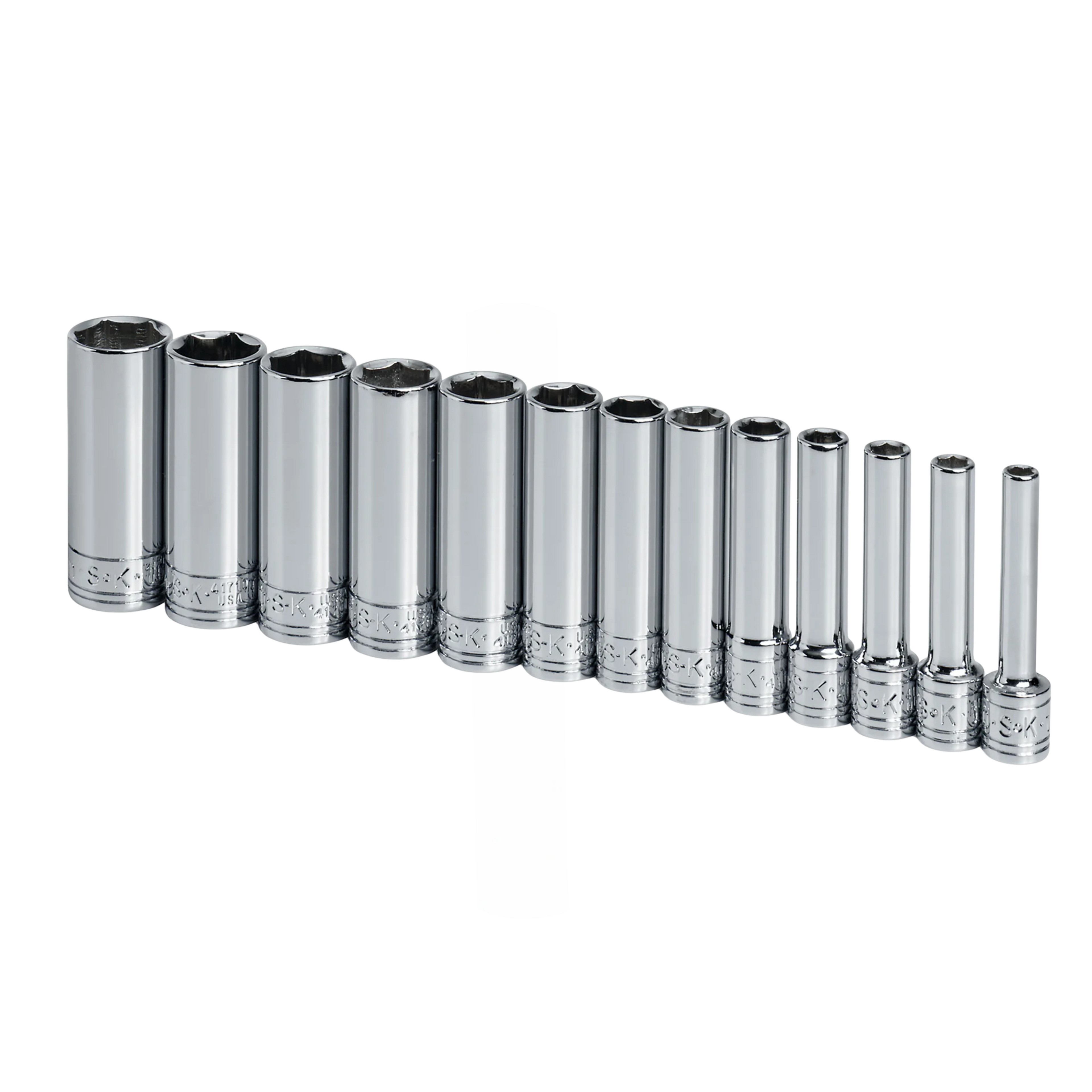 SK Tools USA - 13 Piece 1/4" Drive 6 Point Deep Metric Chrome Socket Set