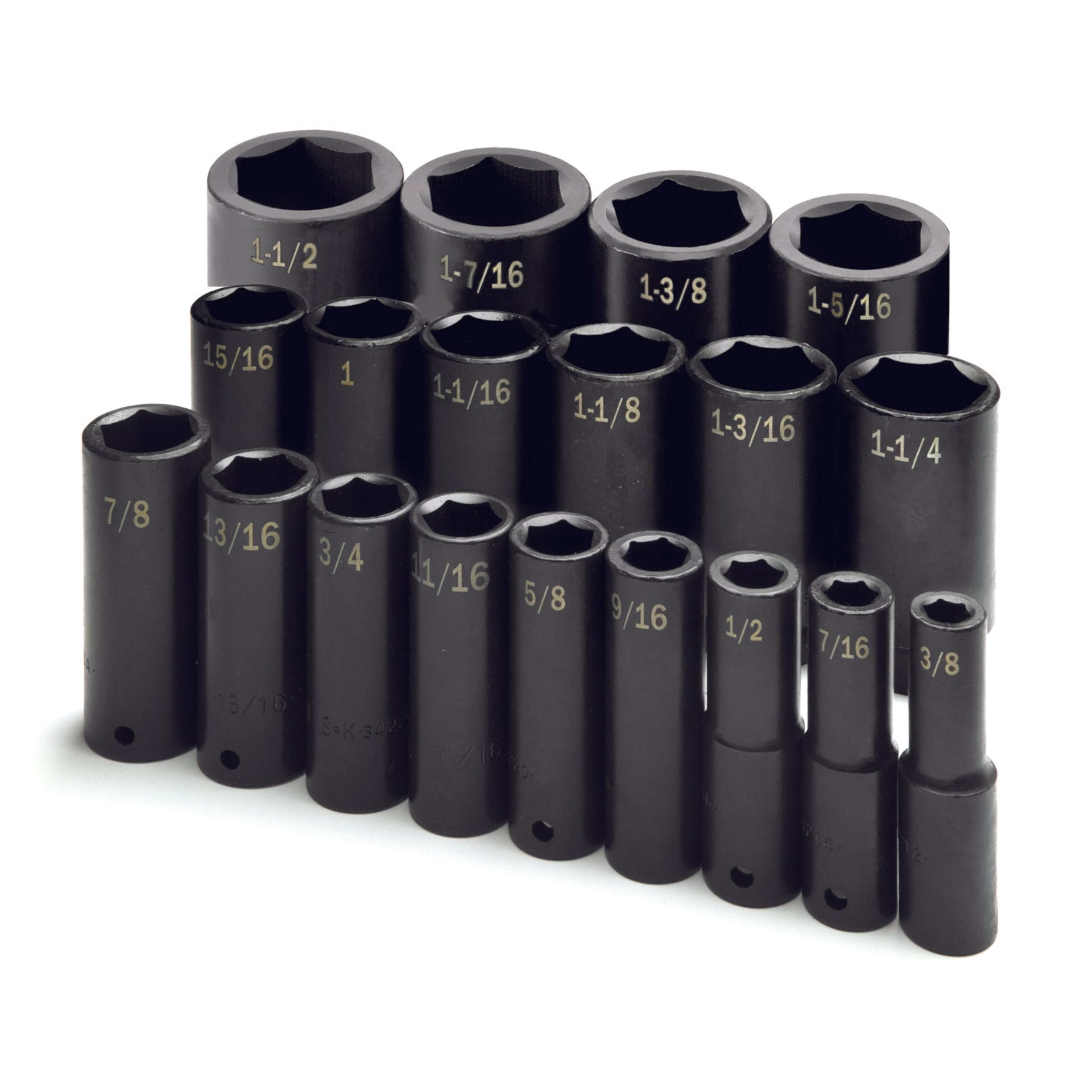 SK Tools USA - 19 Piece 1/2" Drive 6 Point Fractional Deep Impact Socket Set