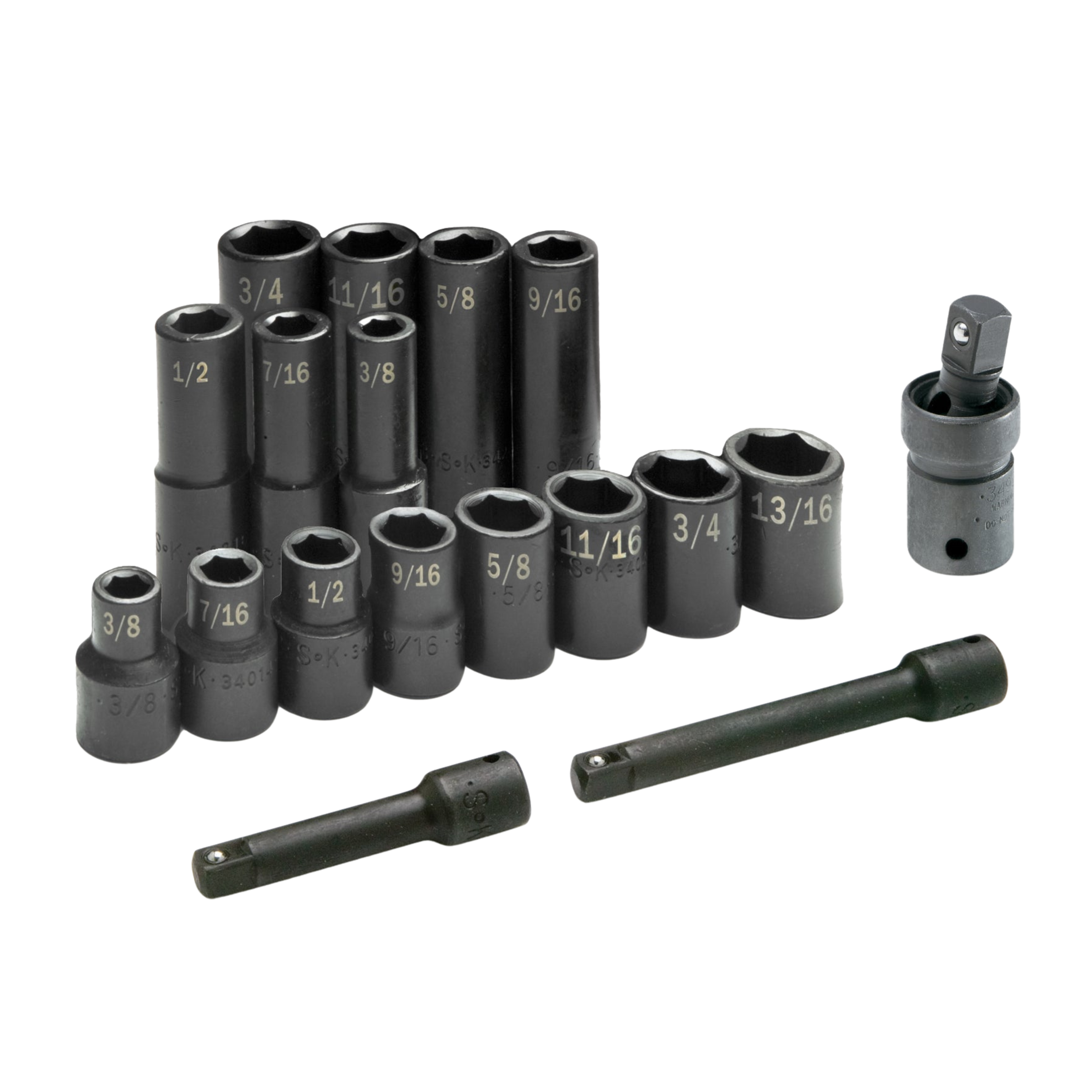 SK Tools USA - 17 Piece 1/2" Drive 6 Pt SAE Std and Deep Impact Socket Set