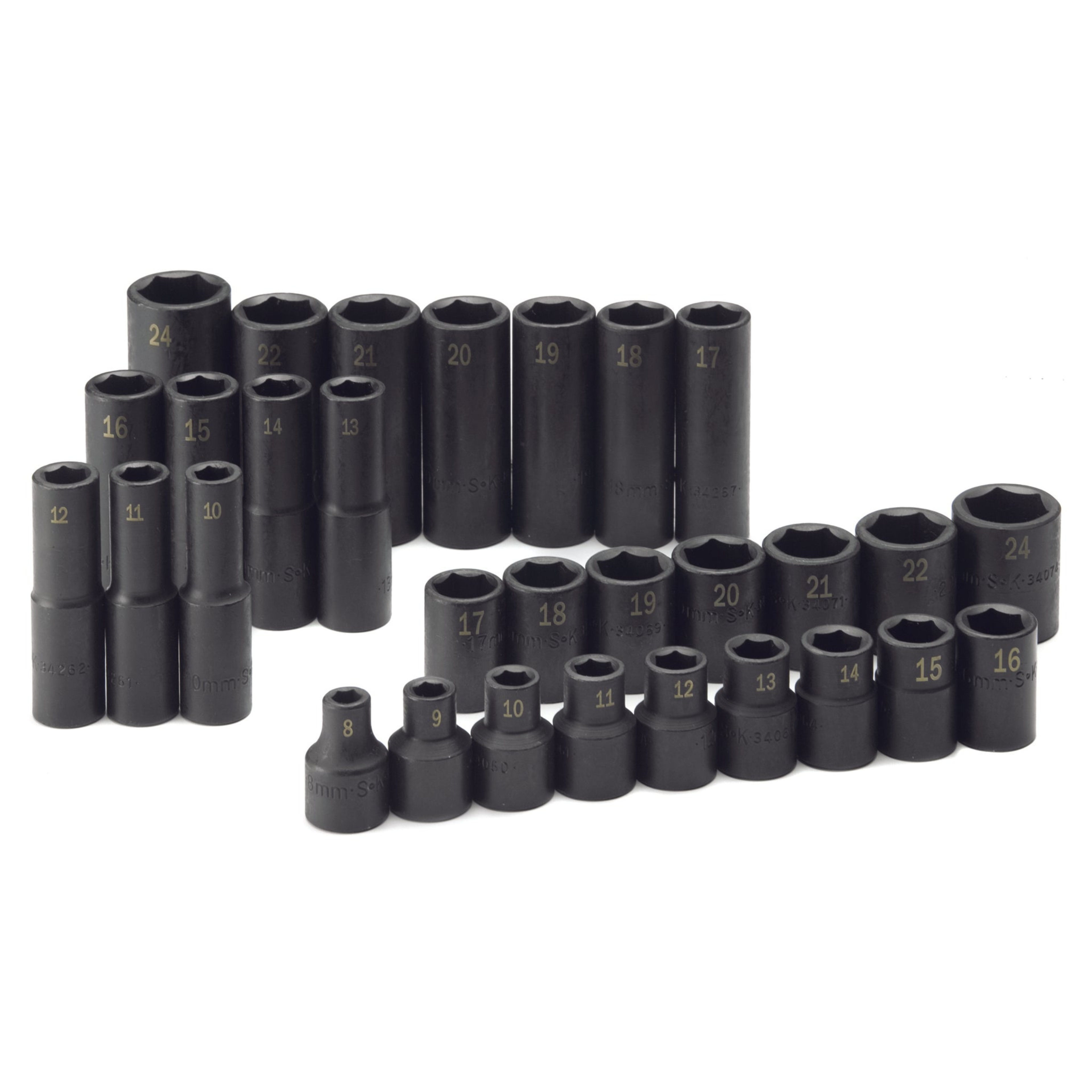 SK Tools USA - 30 Piece 1/2" Drive 6 Pt Metric Std and Deep Impact Socket Set