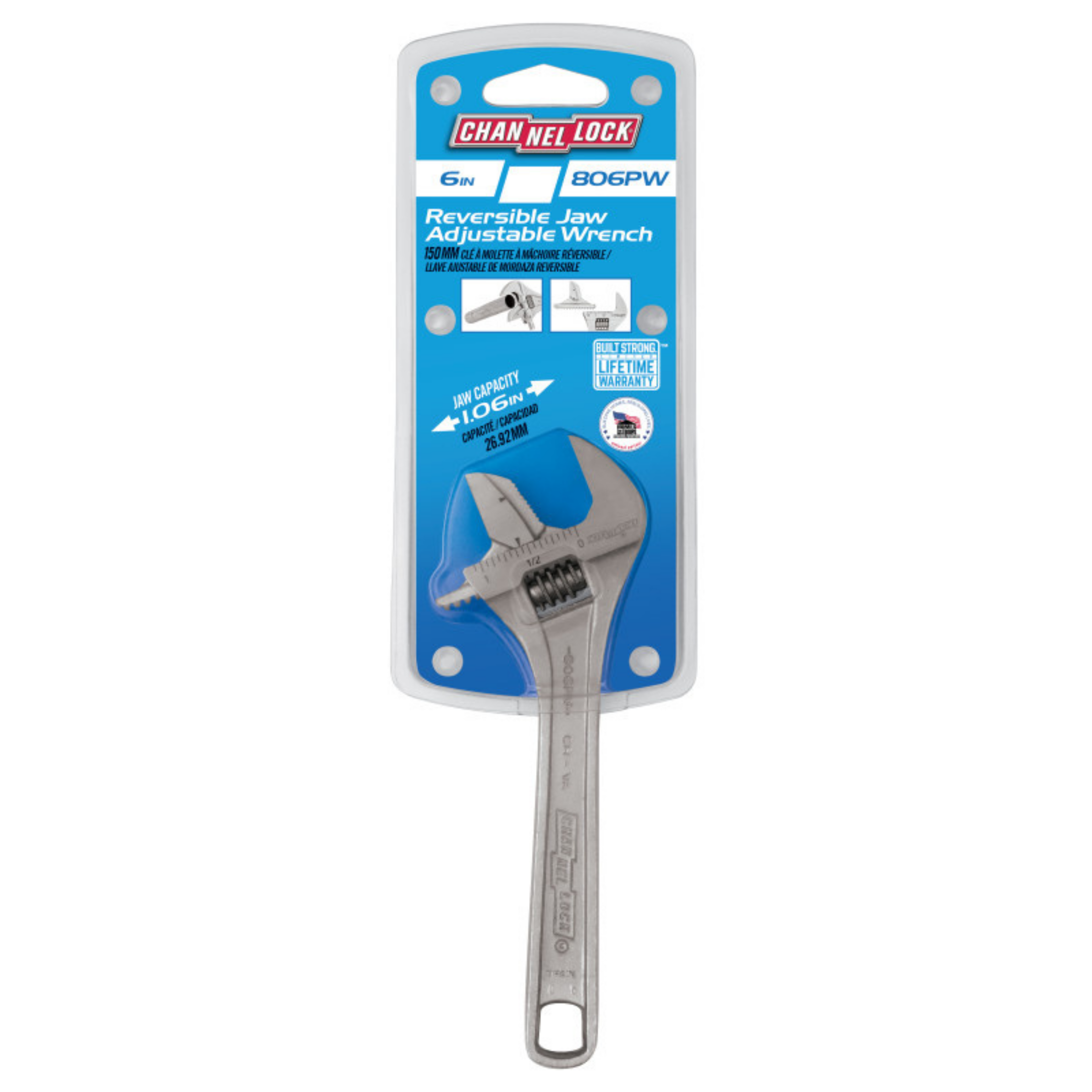 Channellock 6-Inch Reversible Jaw Adjustable Wrench