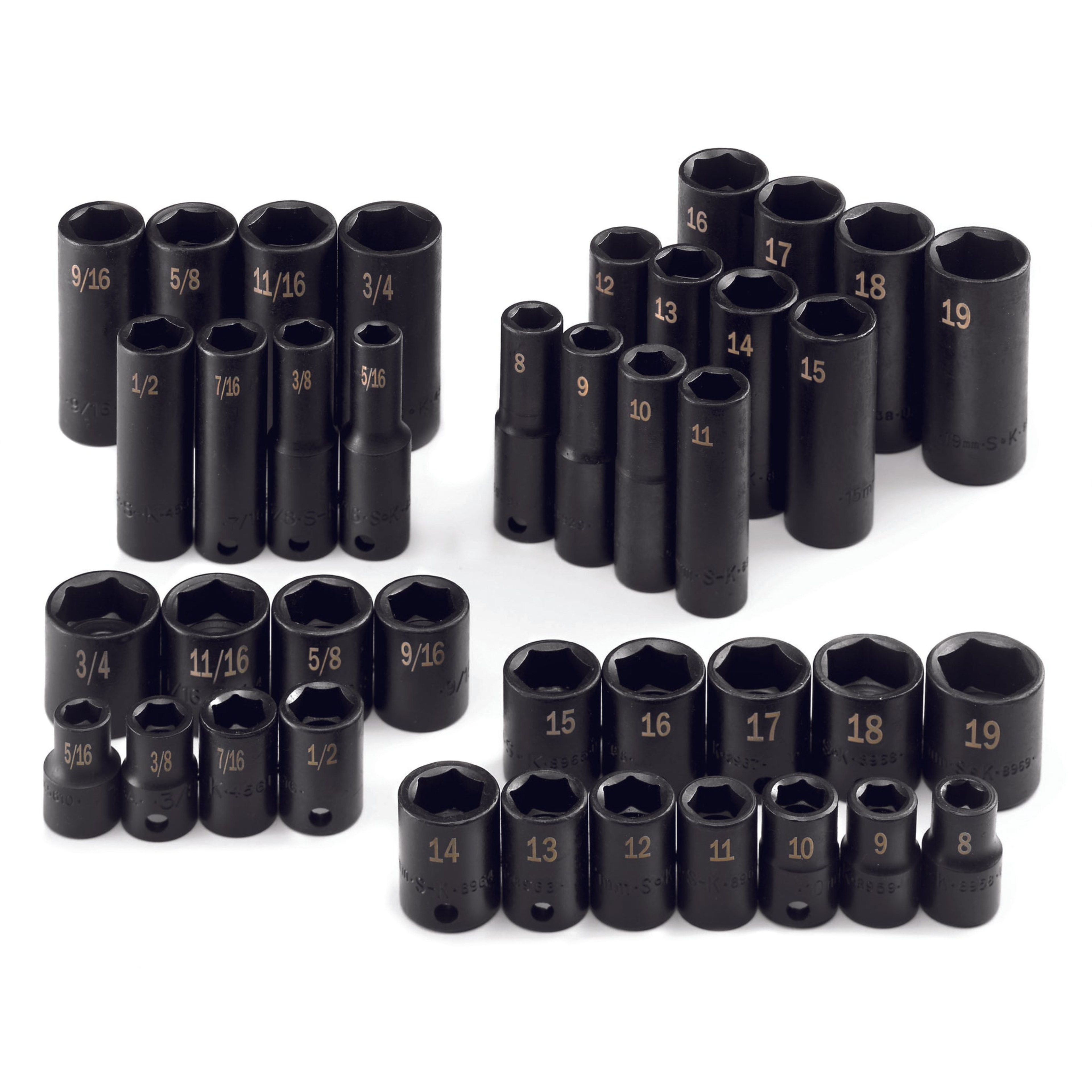 SK Tools USA - 40 Piece 3/8" Drive 6 Pt SAE/Metric Standard Impact Socket Set