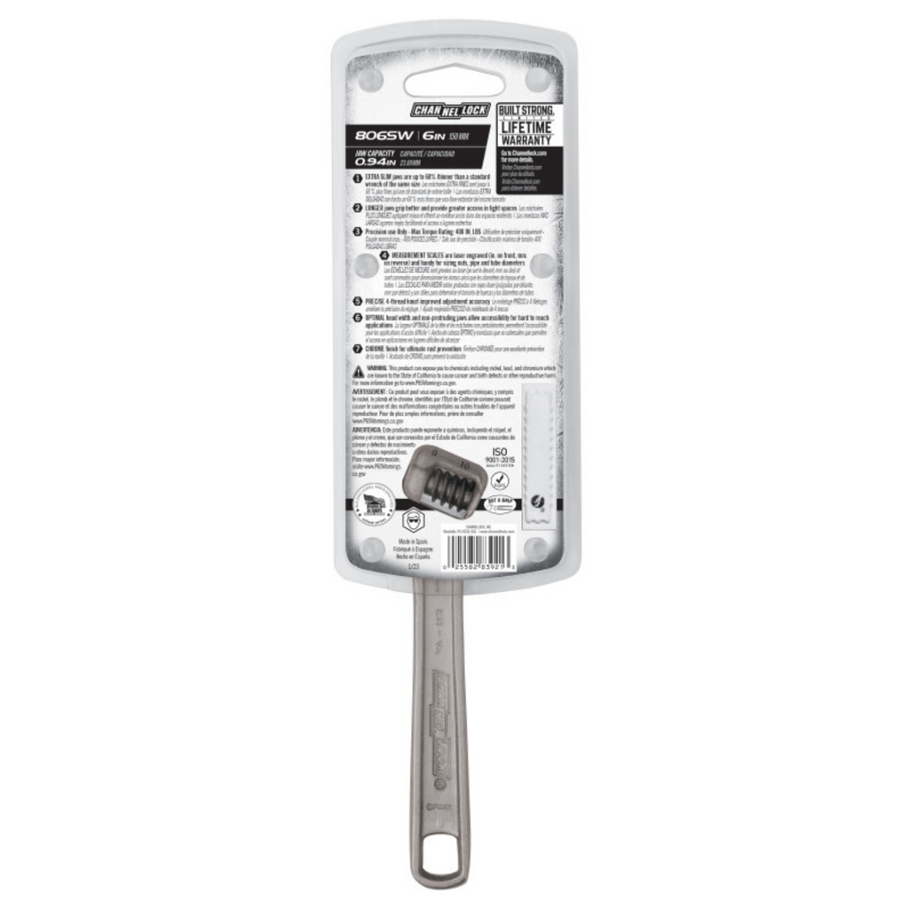 Channellock 6-Inch Precision Adjustable Wrench with Extra Slim Jaw