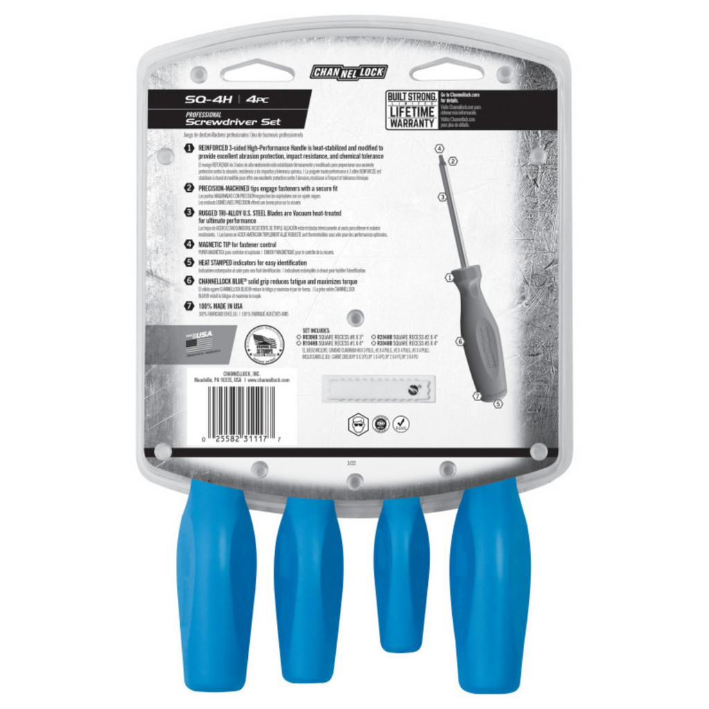 Channellock 4pc Square-Recess Screwdriver Set