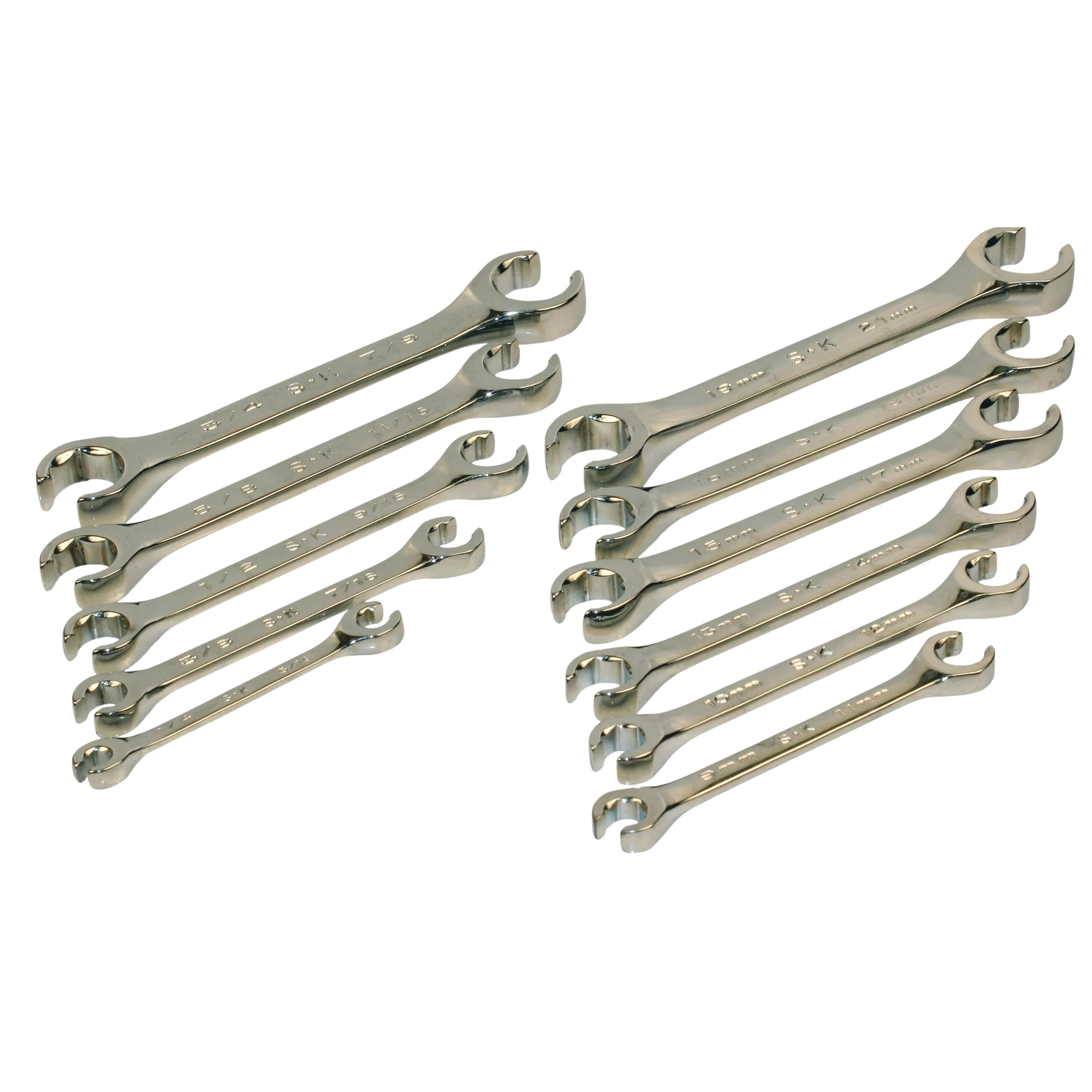 SK Tools USA - 11 Piece Fractional/Metric Flare Nut Chrome Wrench Set