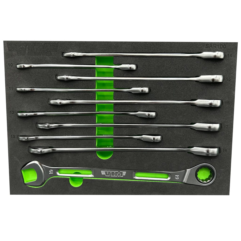VIM Tools - 10 PIECE SLIM ANGLED RATCHETING WRENCH SET