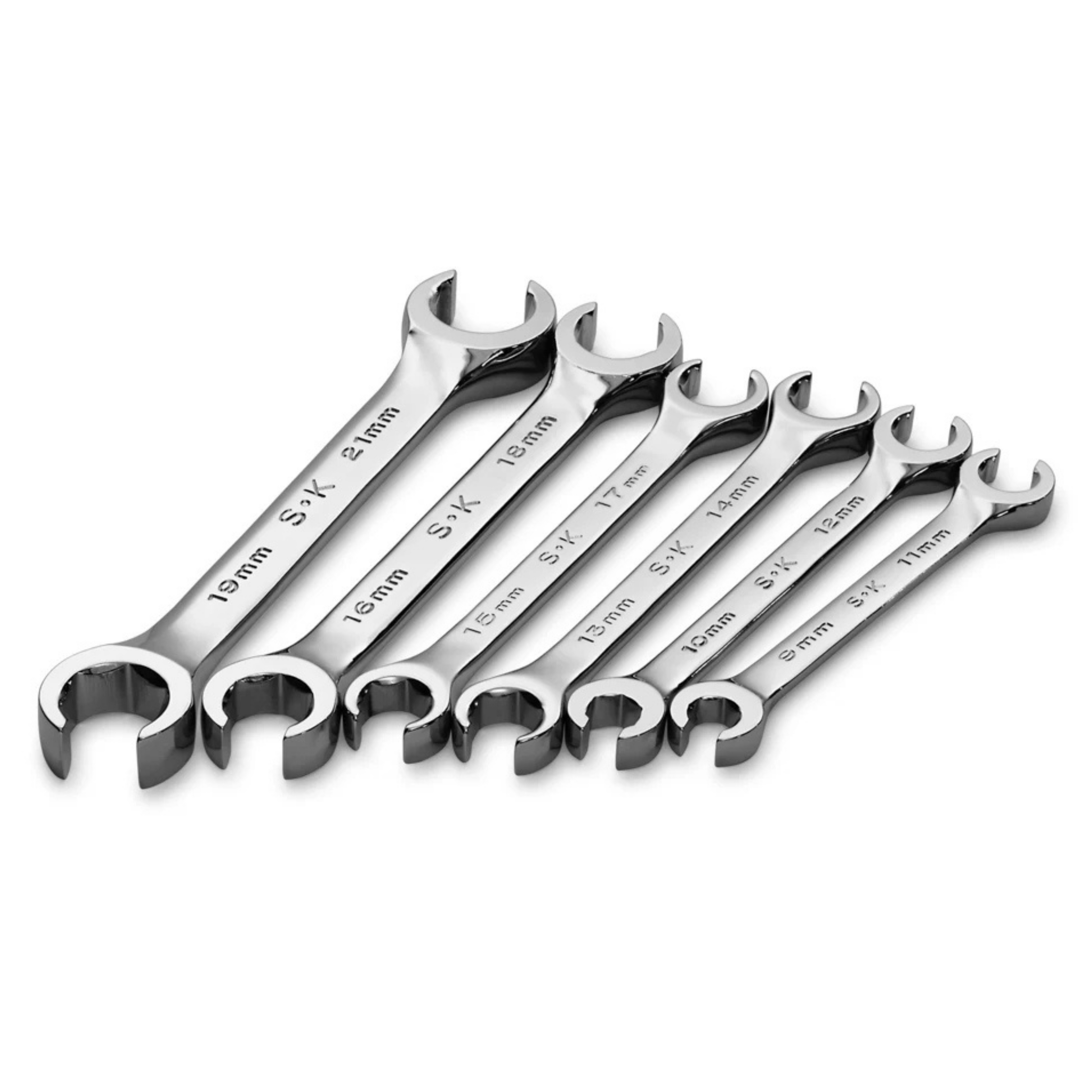 SK Tools USA - 6 Piece 6 Point Metric Flare Nut Chrome Wrench Set