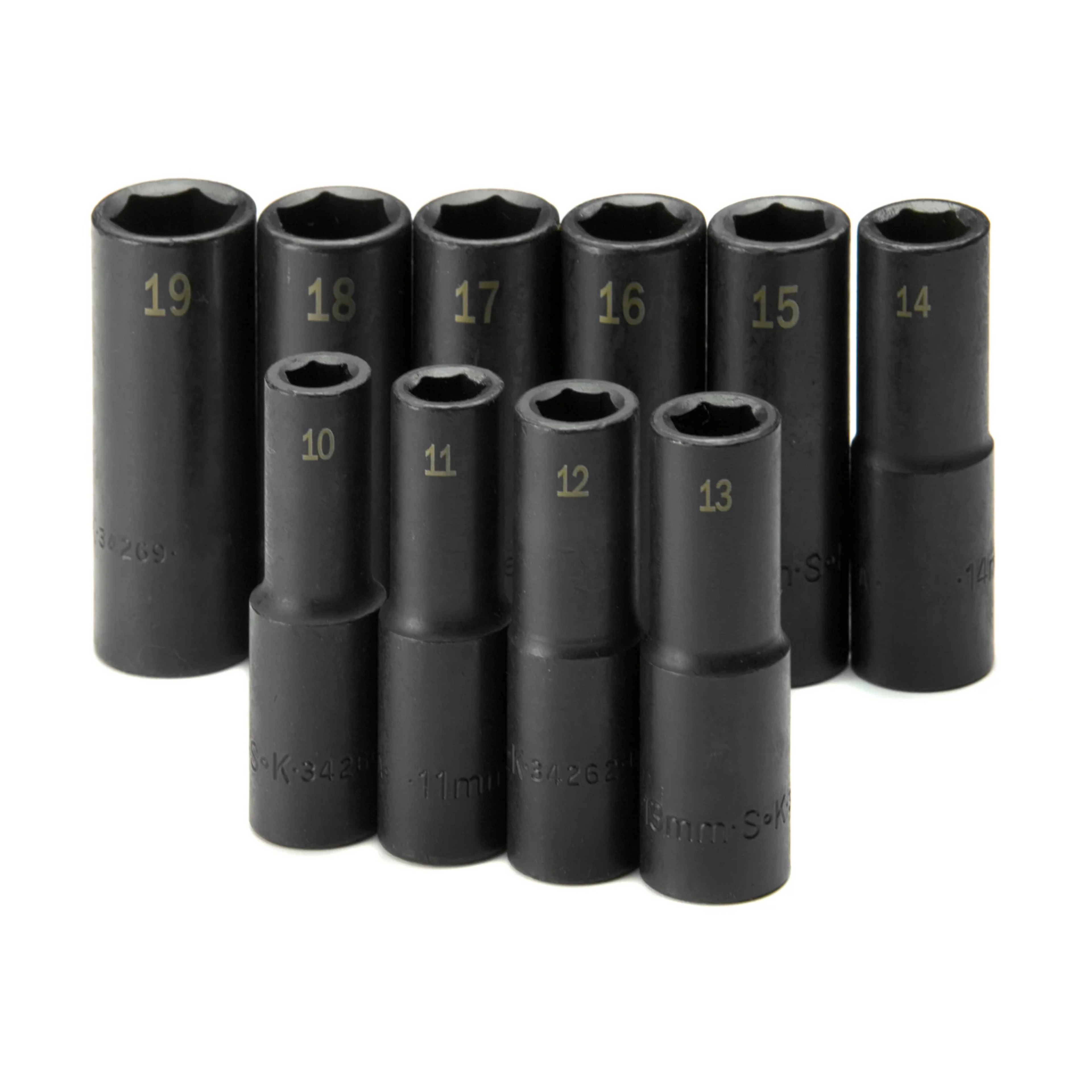 SK Tools USA - 10 Piece 1/2" Drive 6 Point Deep Metric Impact Socket Set