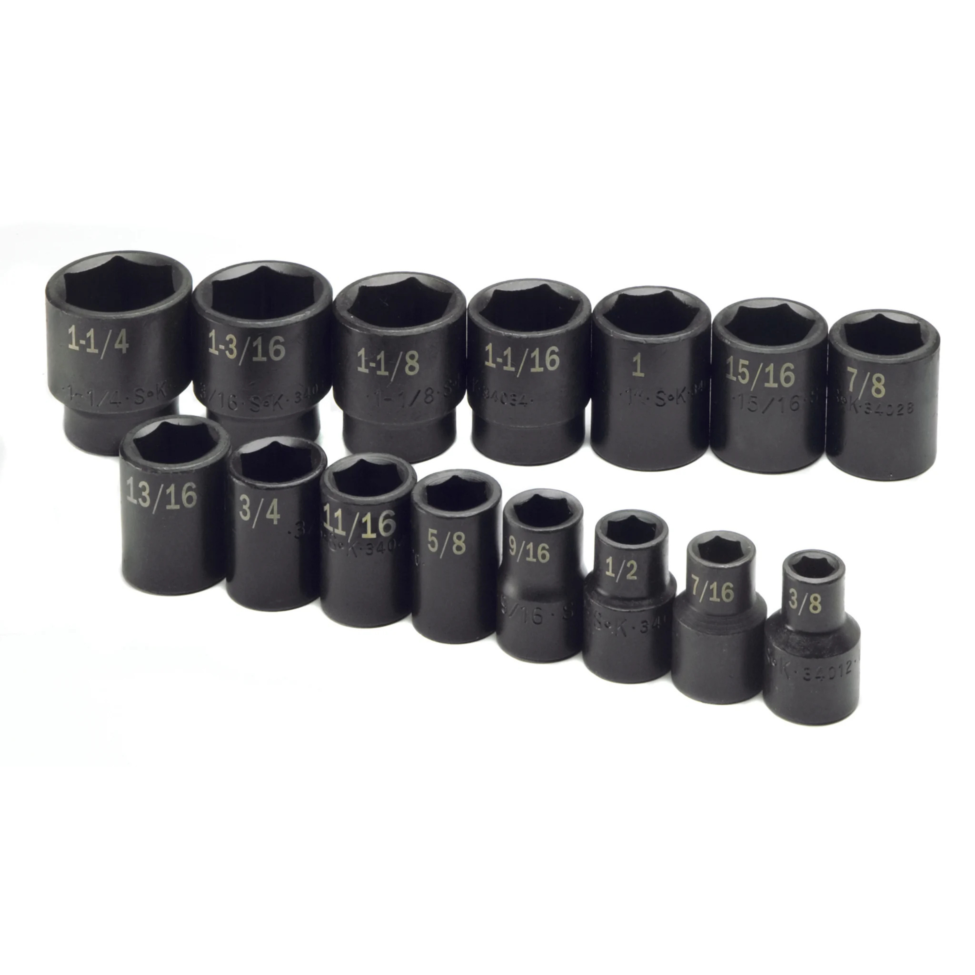 SK Tools USA - 15 Piece 1/2" Drive 6 Pt Standard Fractional Impact Socket Set