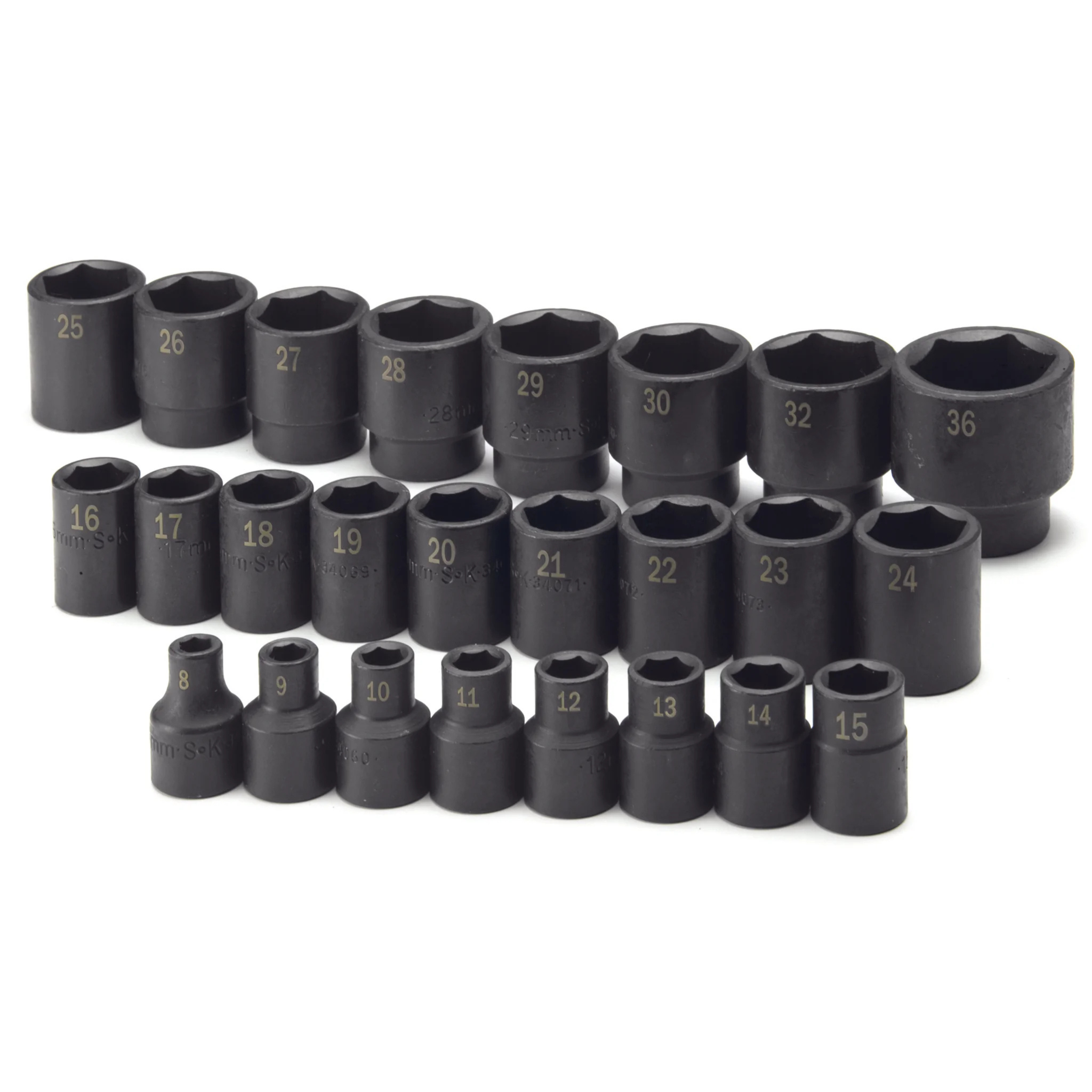 SK Tools USA - 25 Piece 1/2" Drive 6 Point Standard Metric Impact Socket Set
