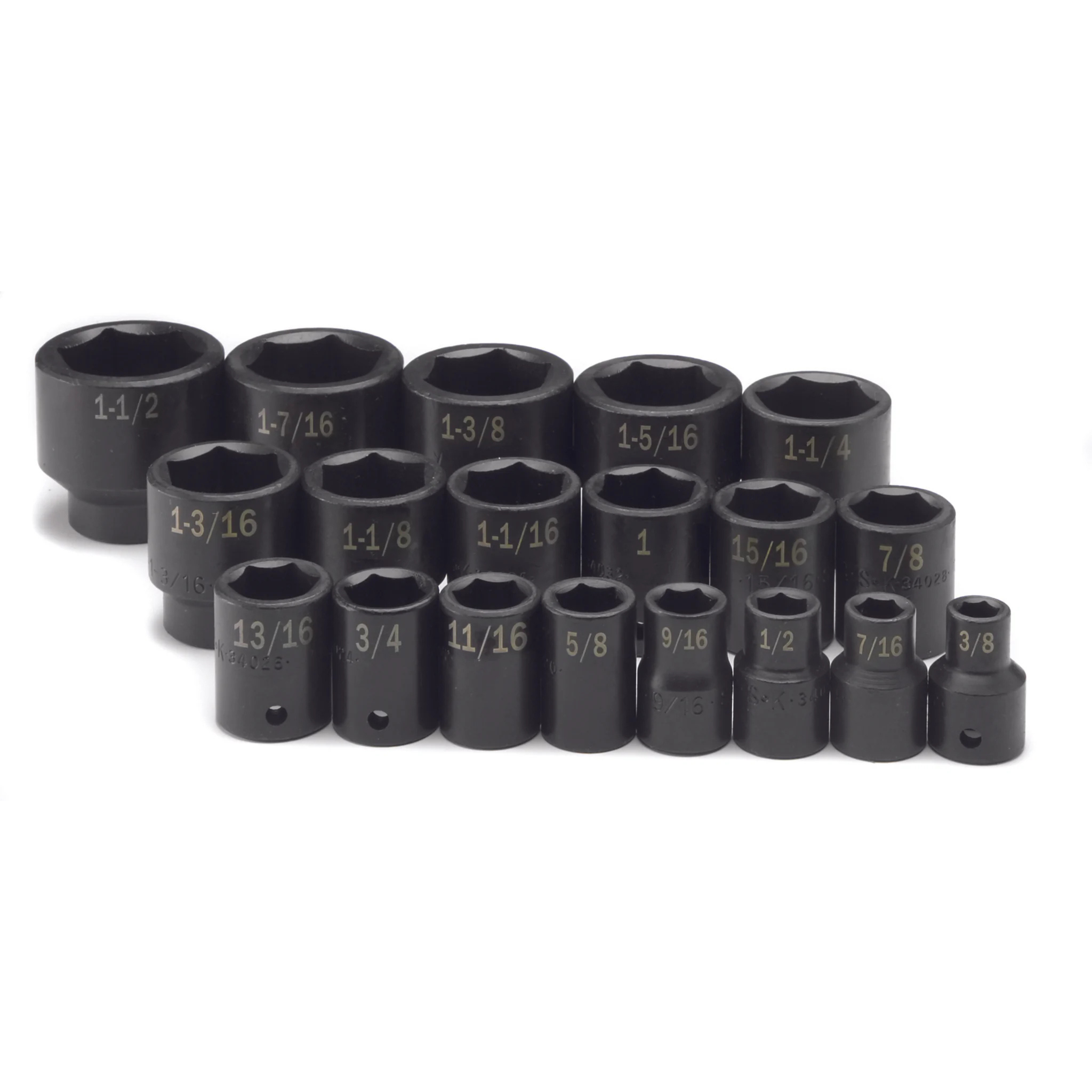 SK Tools USA - 19 Piece 1/2" Drive 6 Pt Fractional Standard Impact Socket Set