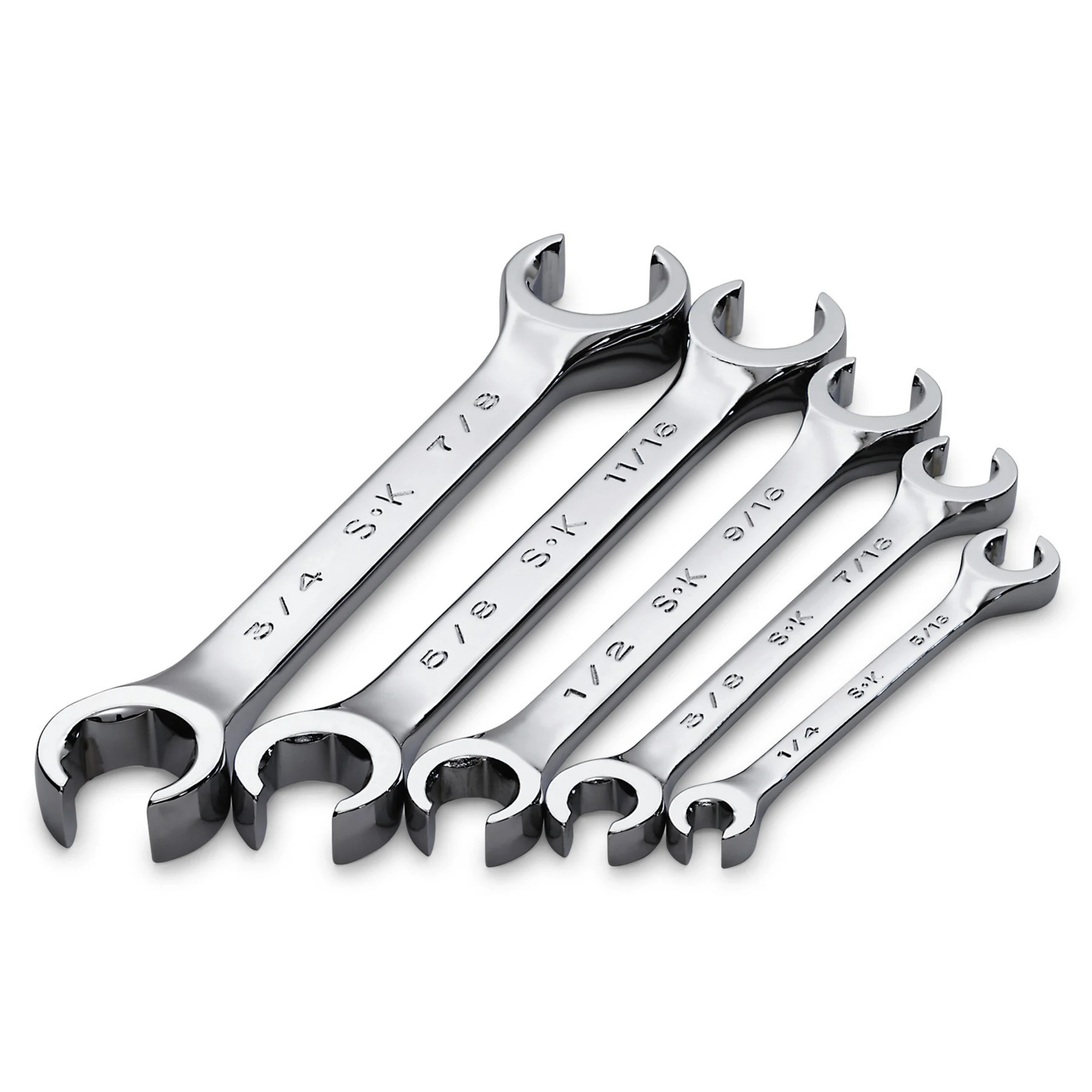 SK Tools USA - 5 Piece 6 Point Fractional Flare Nut Chrome Wrench Set