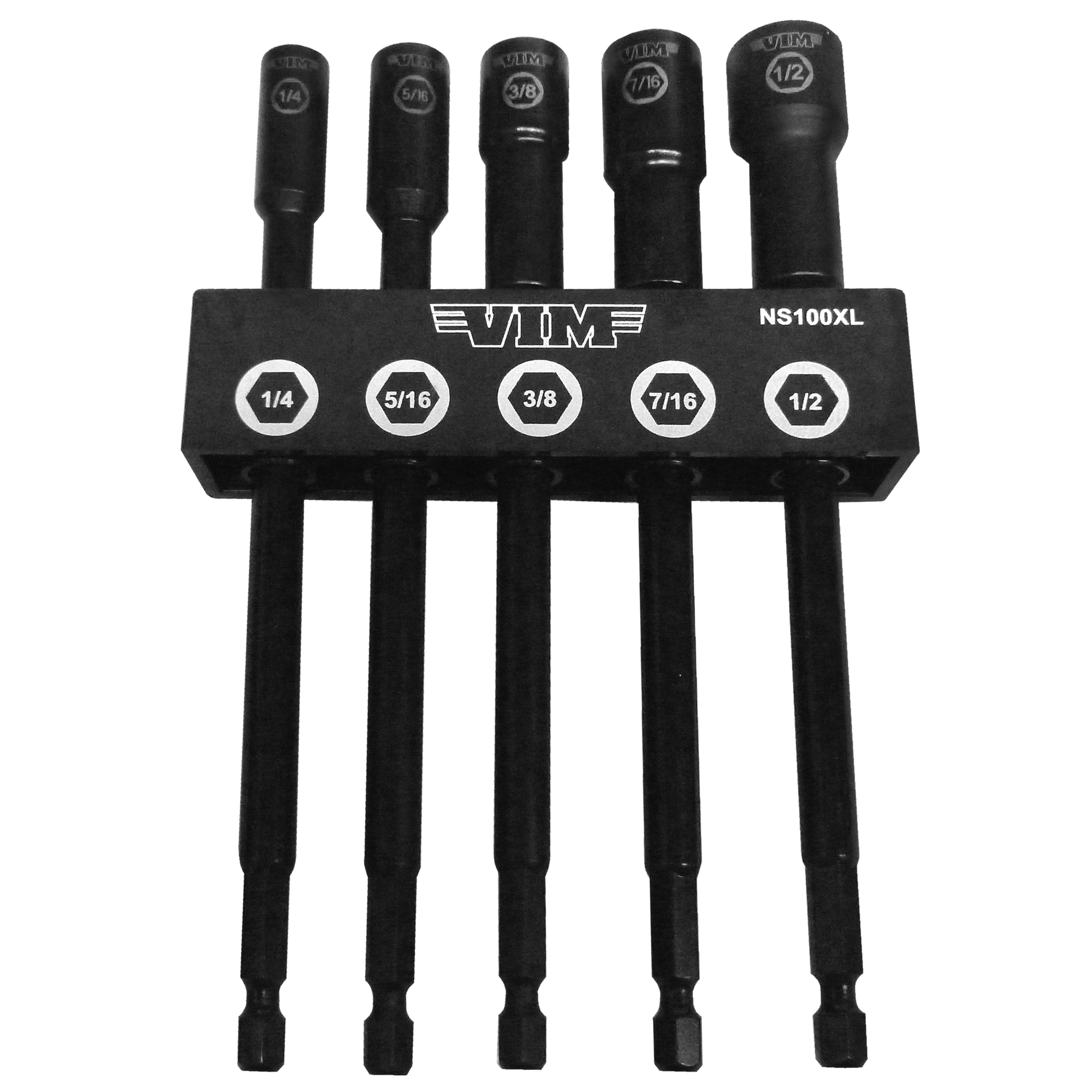 VIM Tools - SAE/Inch Extra Long Nut Setter Kit, 6″ OAL 1/4″, 5/15″, 3/8″, 7/16″, & 1/2″