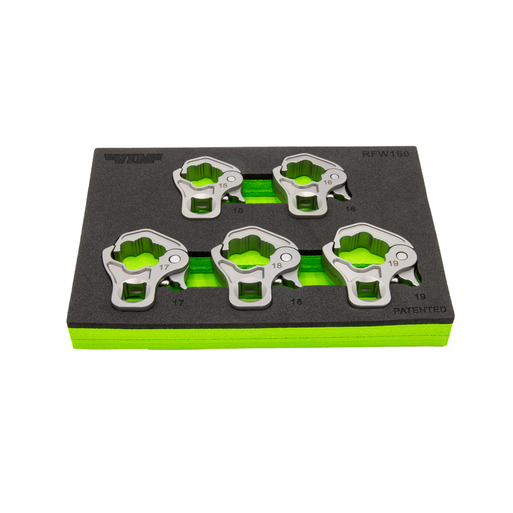 VIM Tools - 5 PC. 3/8'' DR. RATCHETING FLARE NUT SET (15, 16, 17, 18, 19MM)