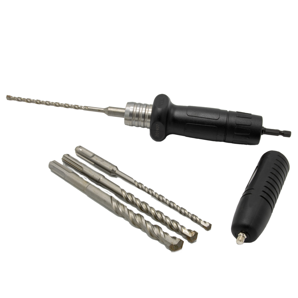 VIM Tools - Hammer Drill Adapter, 4 Carbide Tipped Hammer Drills, 3/16″, 1/4″, 3/8″, & 1/2″