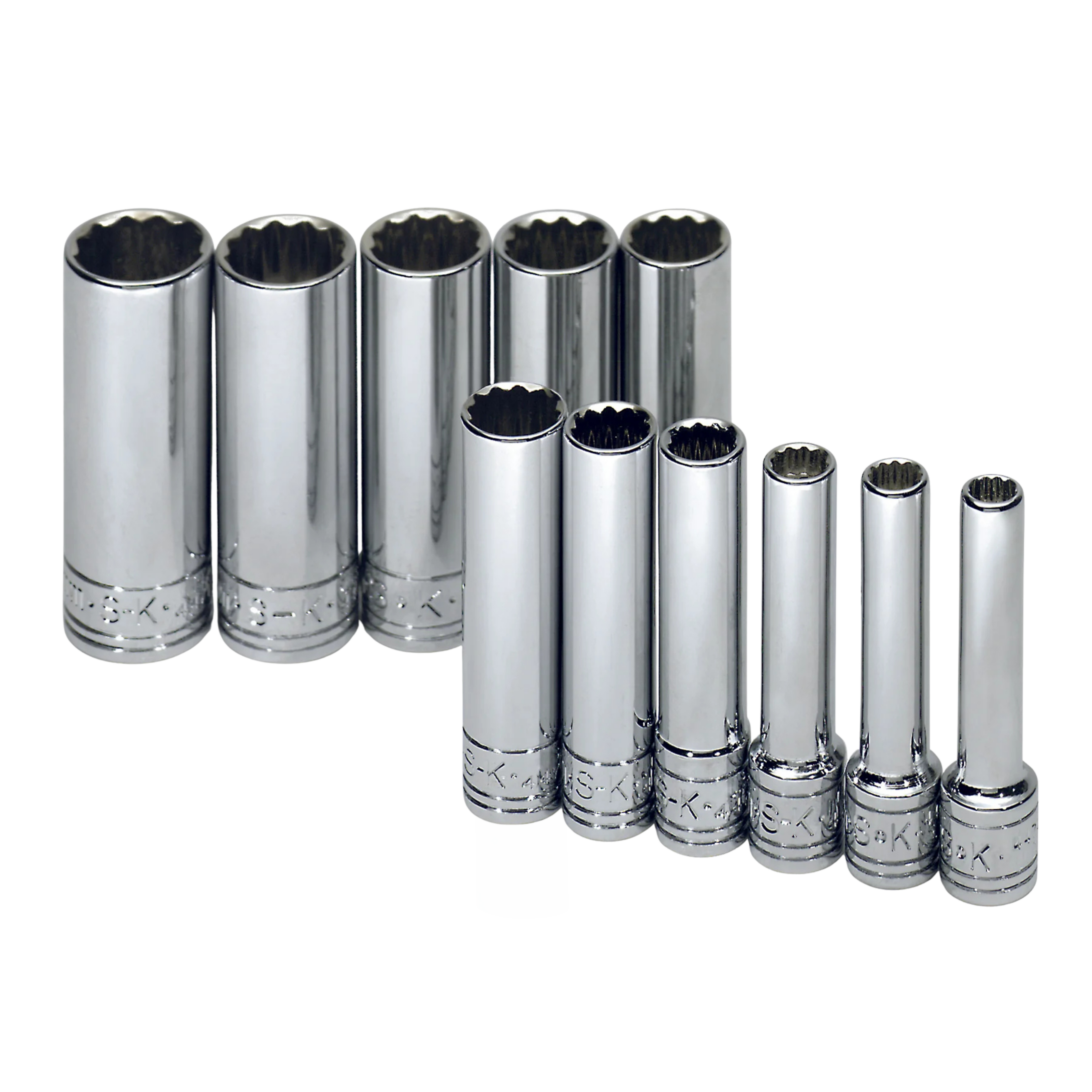 SK Tools USA - 11 Piece 1/4" Drive 12 Point Deep Metric Chrome Socket Set