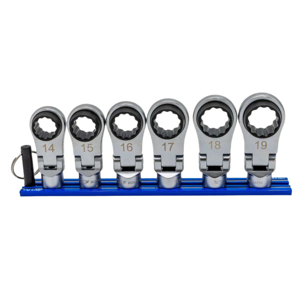 VIM Tools - 6 PC. 12PT OFFSET, FLEX HEAD RATCHETING WRENCH ATTACHMENTS (14 - 19MM)