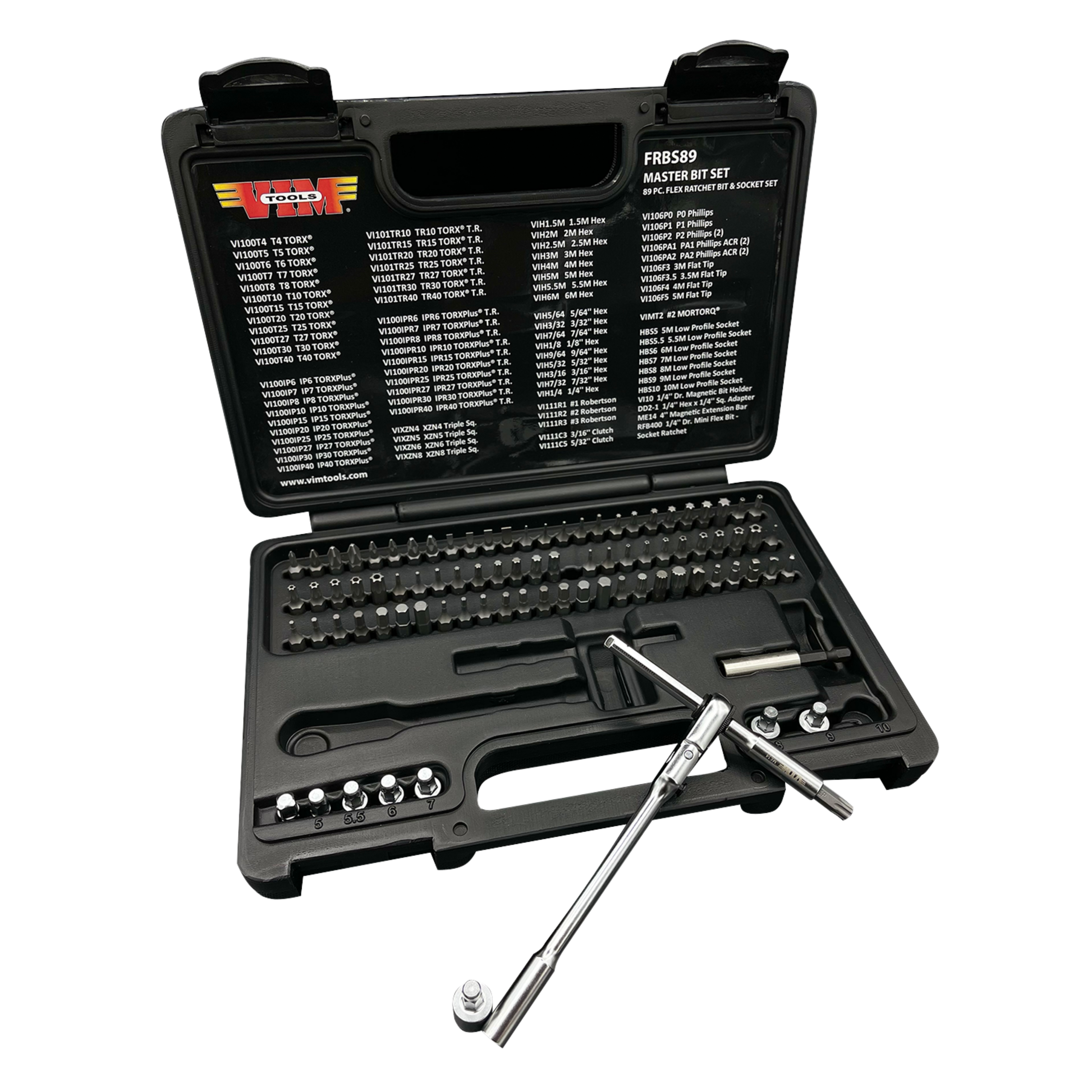 VIM Tools - 89 Piece Bit Set with 1/4″ Flex Ratchet