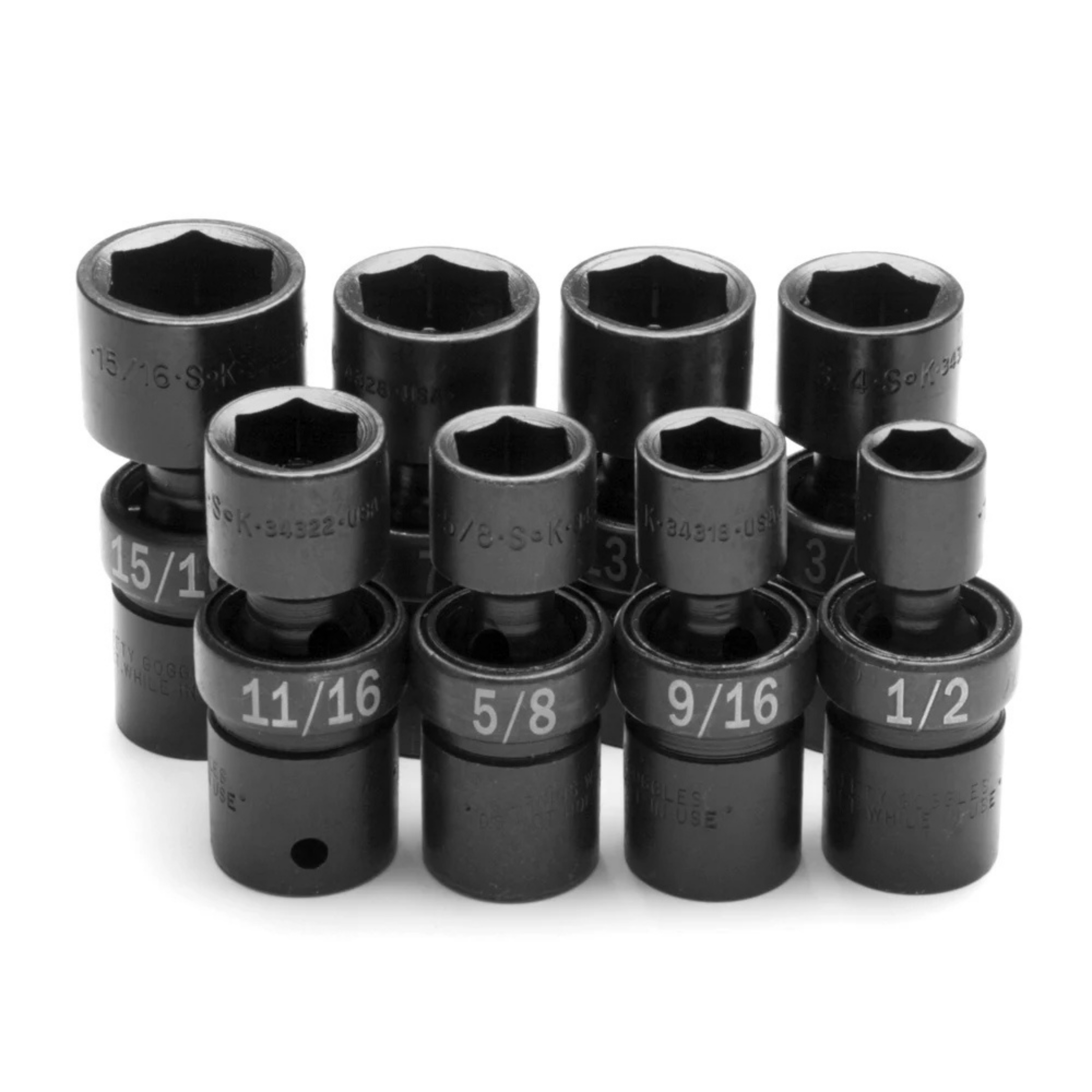 SK Tools USA - 8 Piece 1/2" Drive Fractional Swivel Impact Socket Set