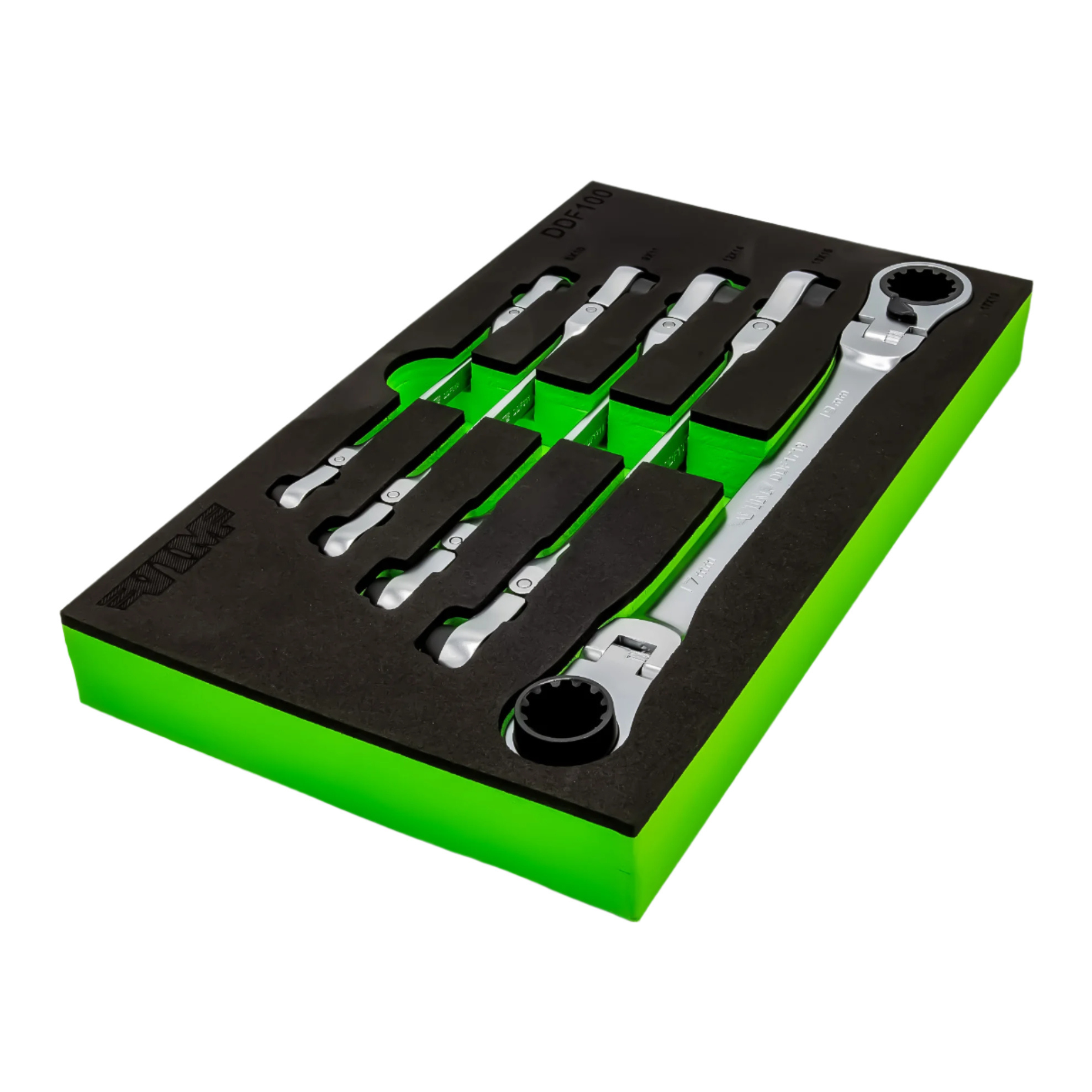 VIM Tools - 5 PC. DOUBLE DEEP SPLINE FLEX HEAD RATCHETING WRENCH SET - METRIC