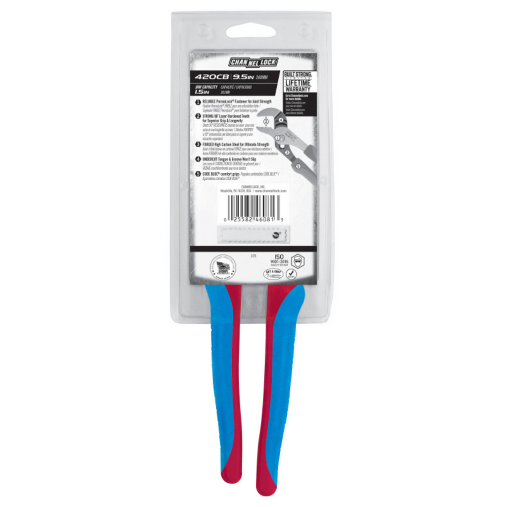 Channellock Straight Jaw Pliers 9.5-Inch CODE BLUE® for Ultimate Grip and Precision