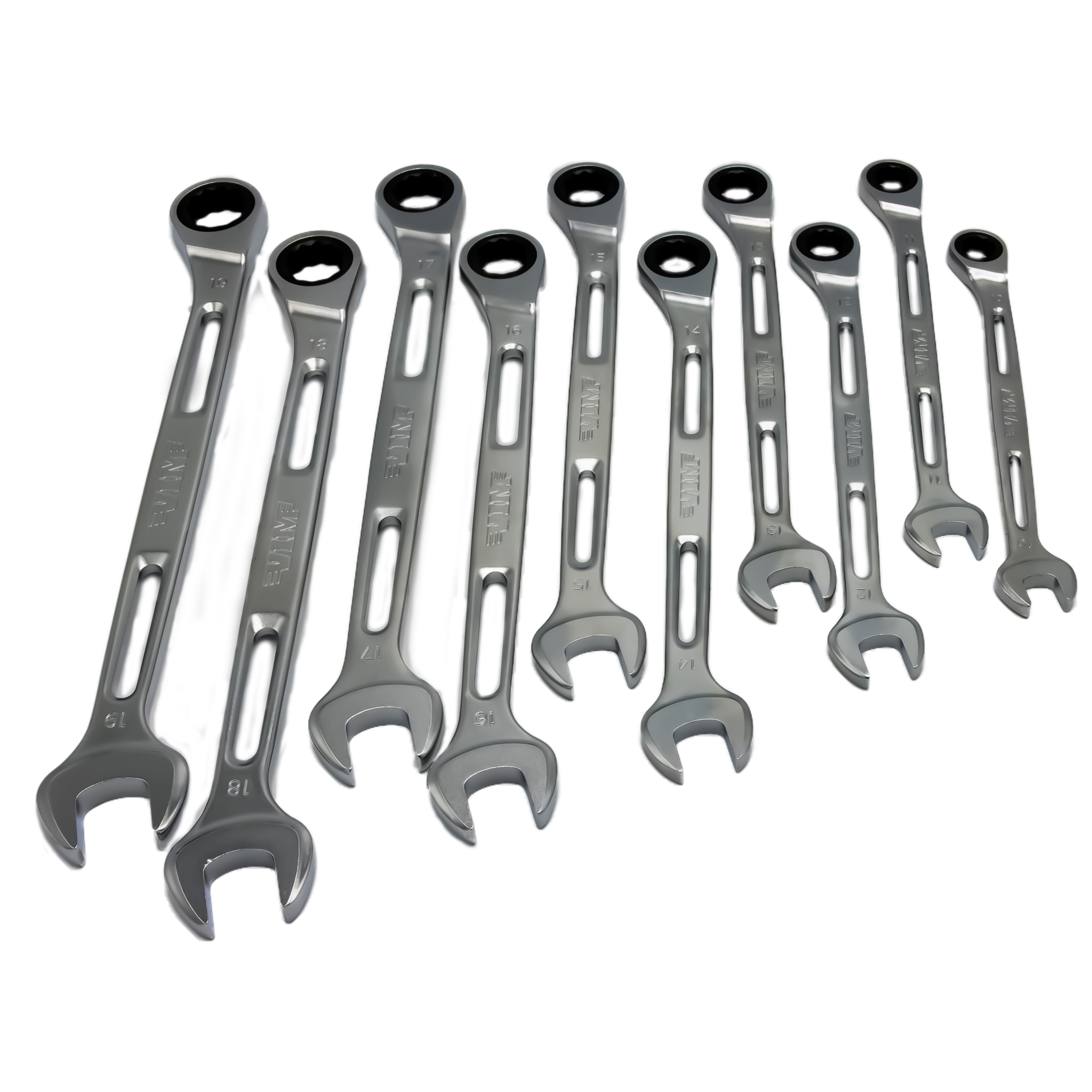 VIM Tools - 10 PIECE SLIM ANGLED RATCHETING WRENCH SET