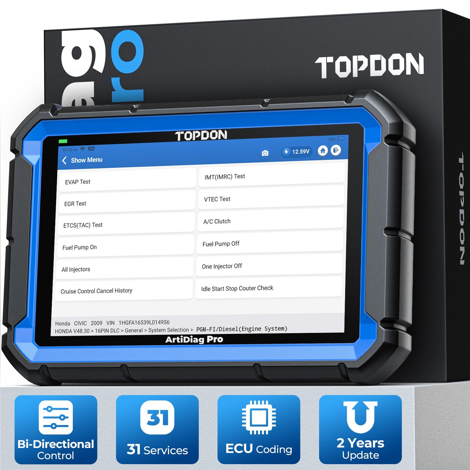 TOPDON 7" Scan Tool w/Service Functions & Bi-Directional Controls