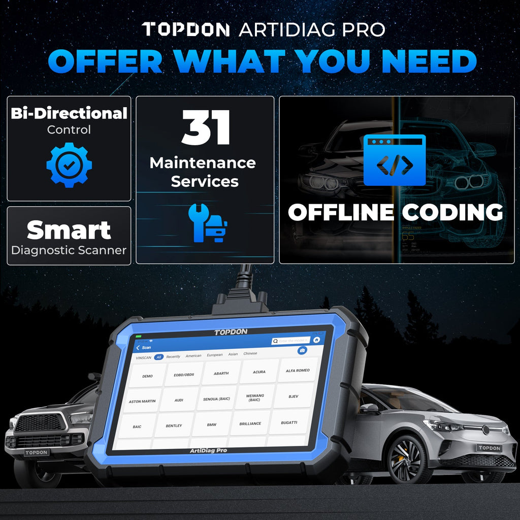 TOPDON 7" Scan Tool w/Service Functions & Bi-Directional Controls