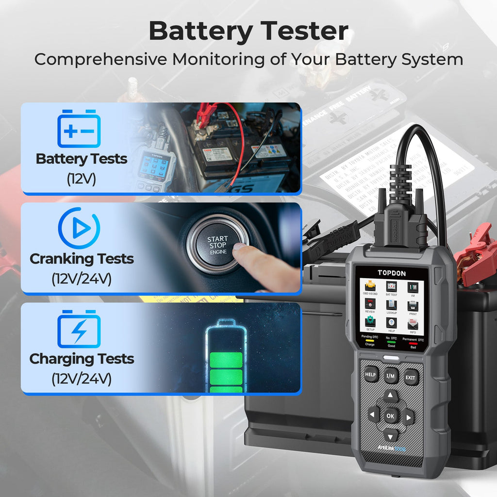 TOPDON 2-in-1 Code Reader & Battery Tester w/Data Graphing