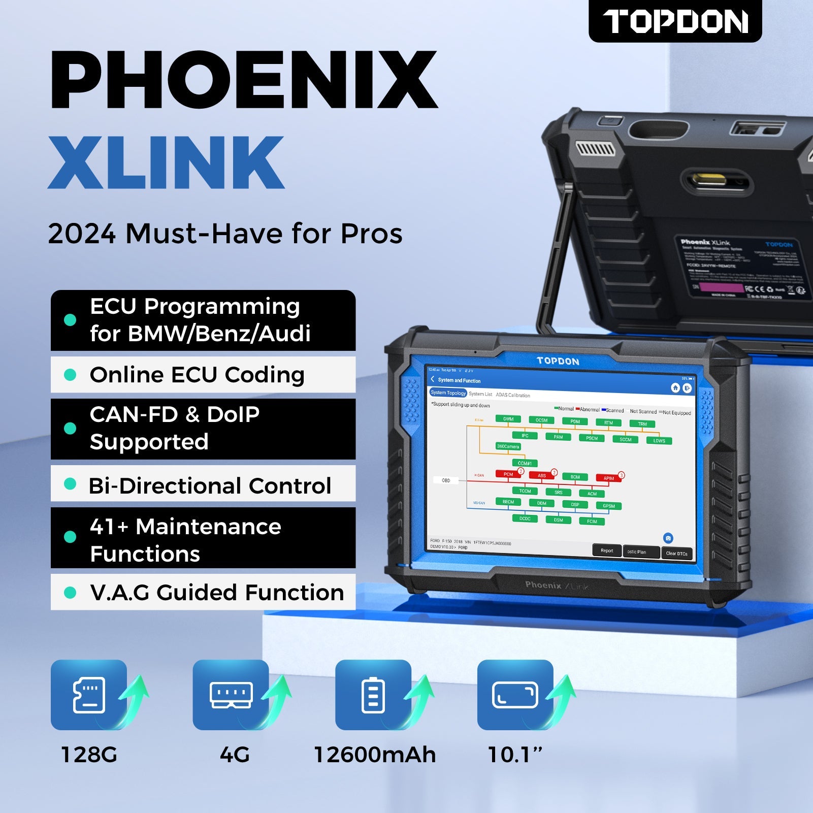 TOPDON 10.1" OE-Level Scan Tool, Cloud-Based Programming, Adv Proto