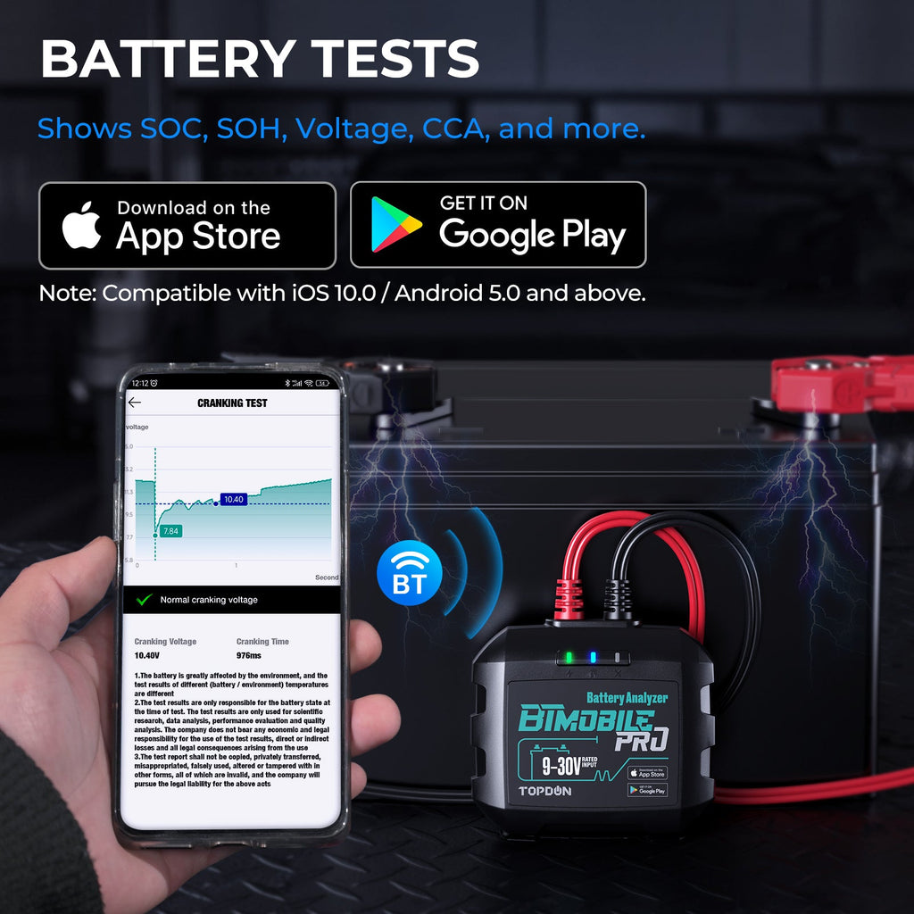 TOPDON 12V Bluetooth Battery and 12V/24V System Tester